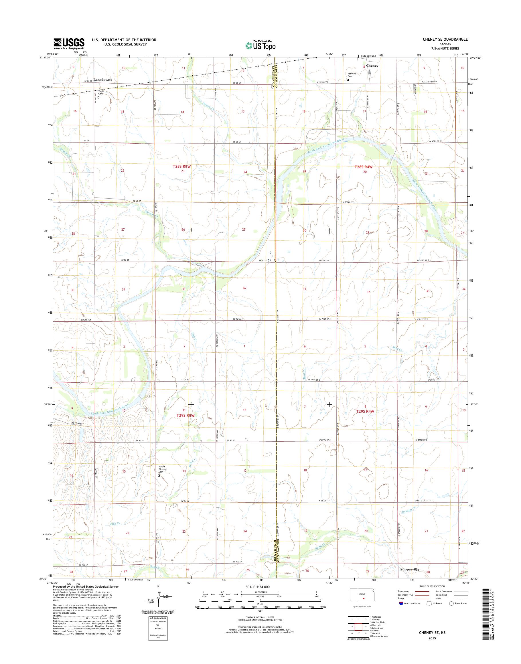 MyTopo Cheney SE, Kansas USGS Quad Topo Map