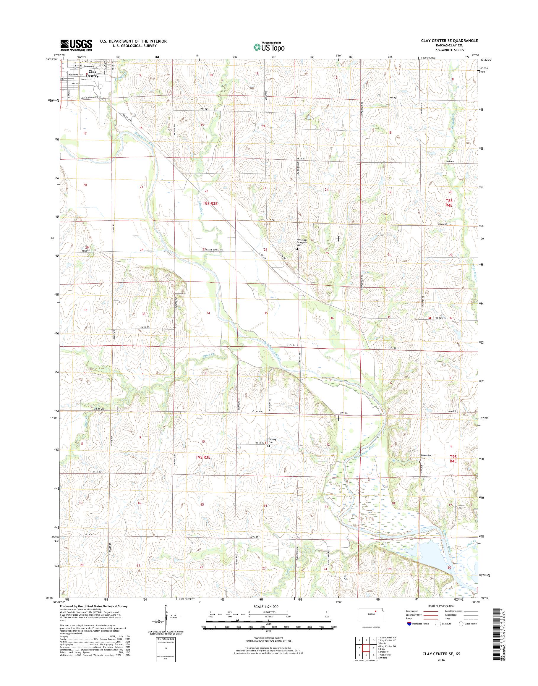 MyTopo Clay Center SE, Kansas USGS Quad Topo Map