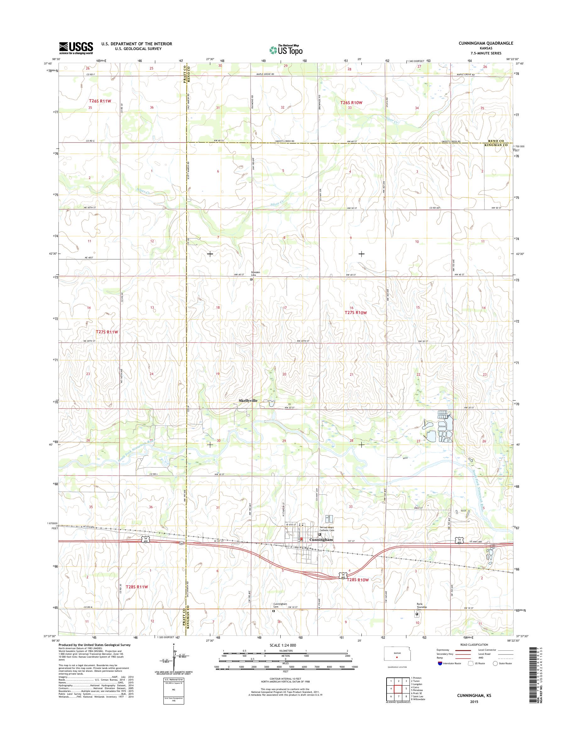 MyTopo Cunningham, Kansas USGS Quad Topo Map