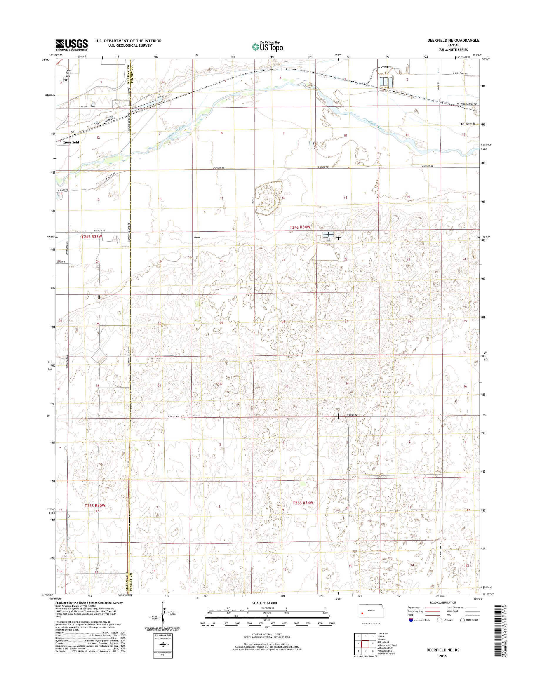 MyTopo Deerfield NE, Kansas USGS Quad Topo Map