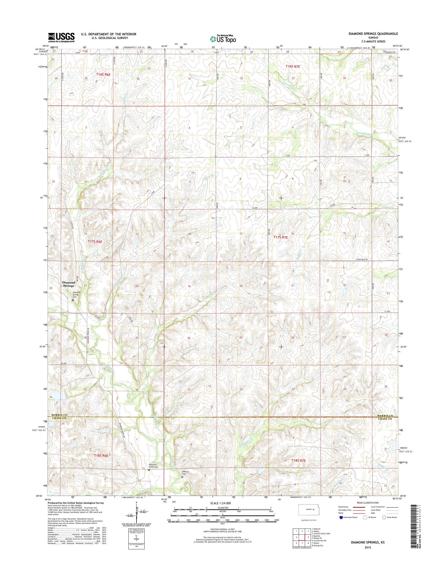 MyTopo Diamond Springs, Kansas USGS Quad Topo Map