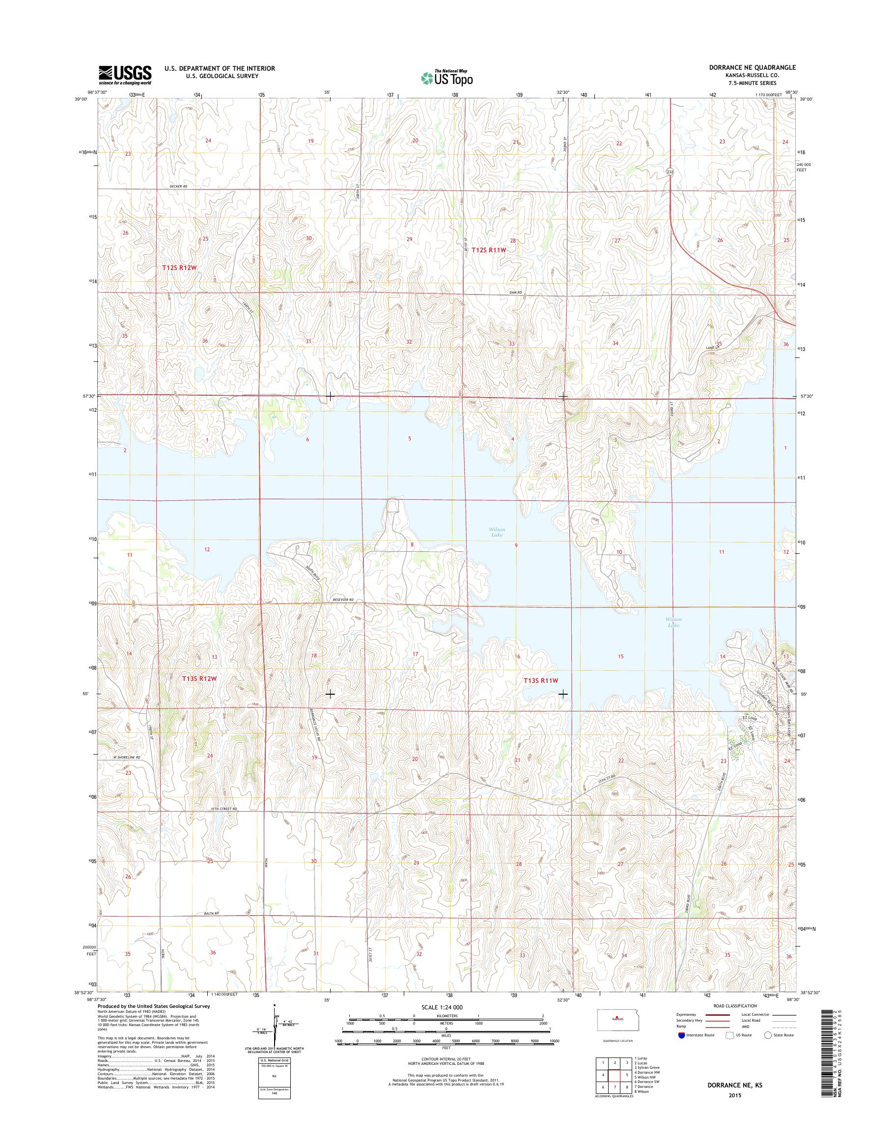 MyTopo Dorrance NE, Kansas USGS Quad Topo Map