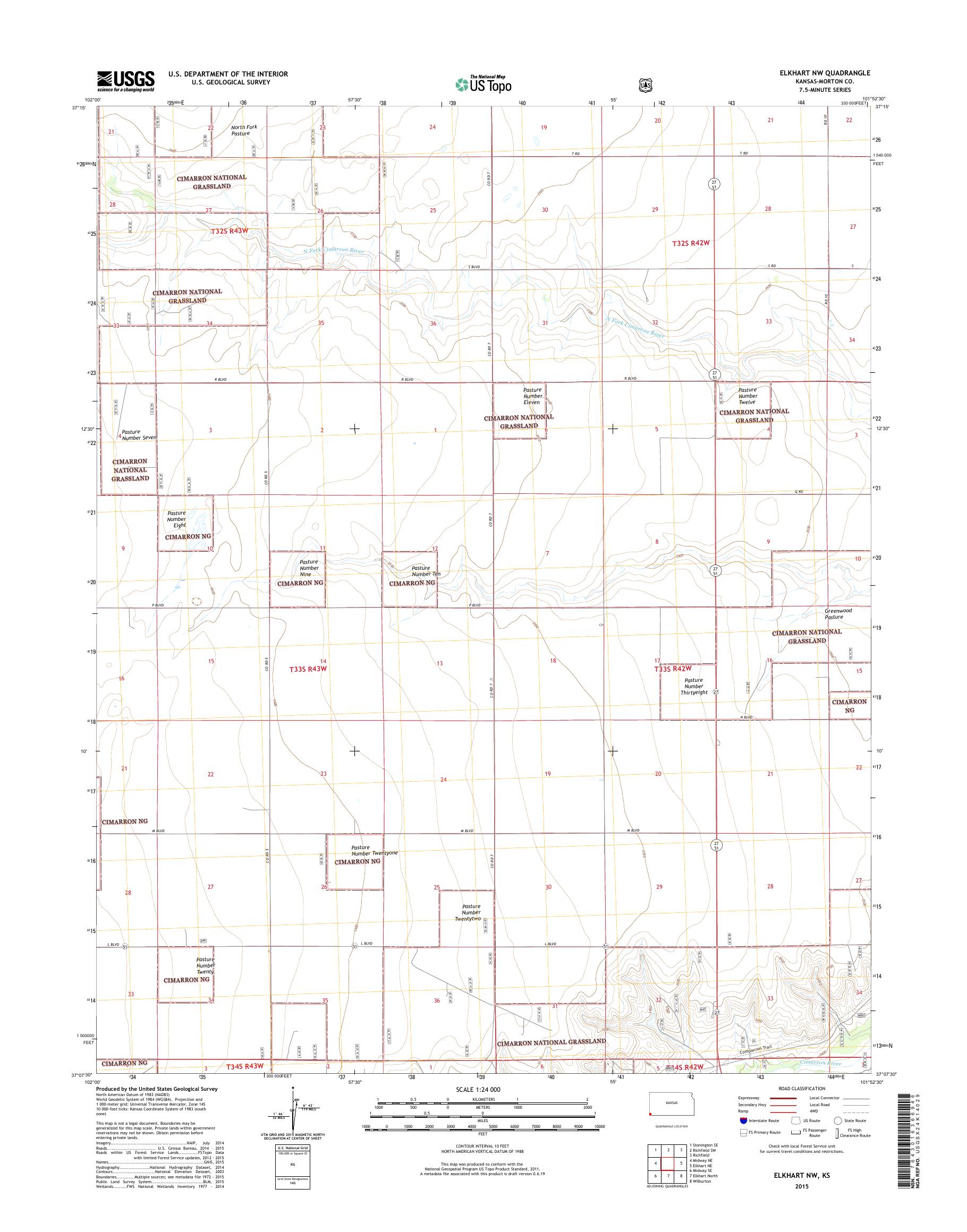 MyTopo Elkhart NW, Kansas USGS Quad Topo Map