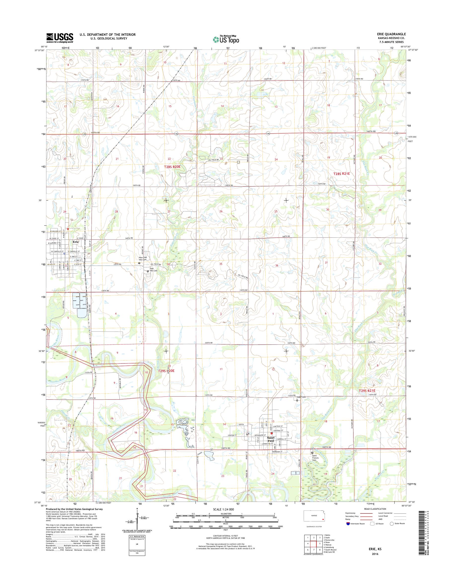 MyTopo Erie, Kansas USGS Quad Topo Map
