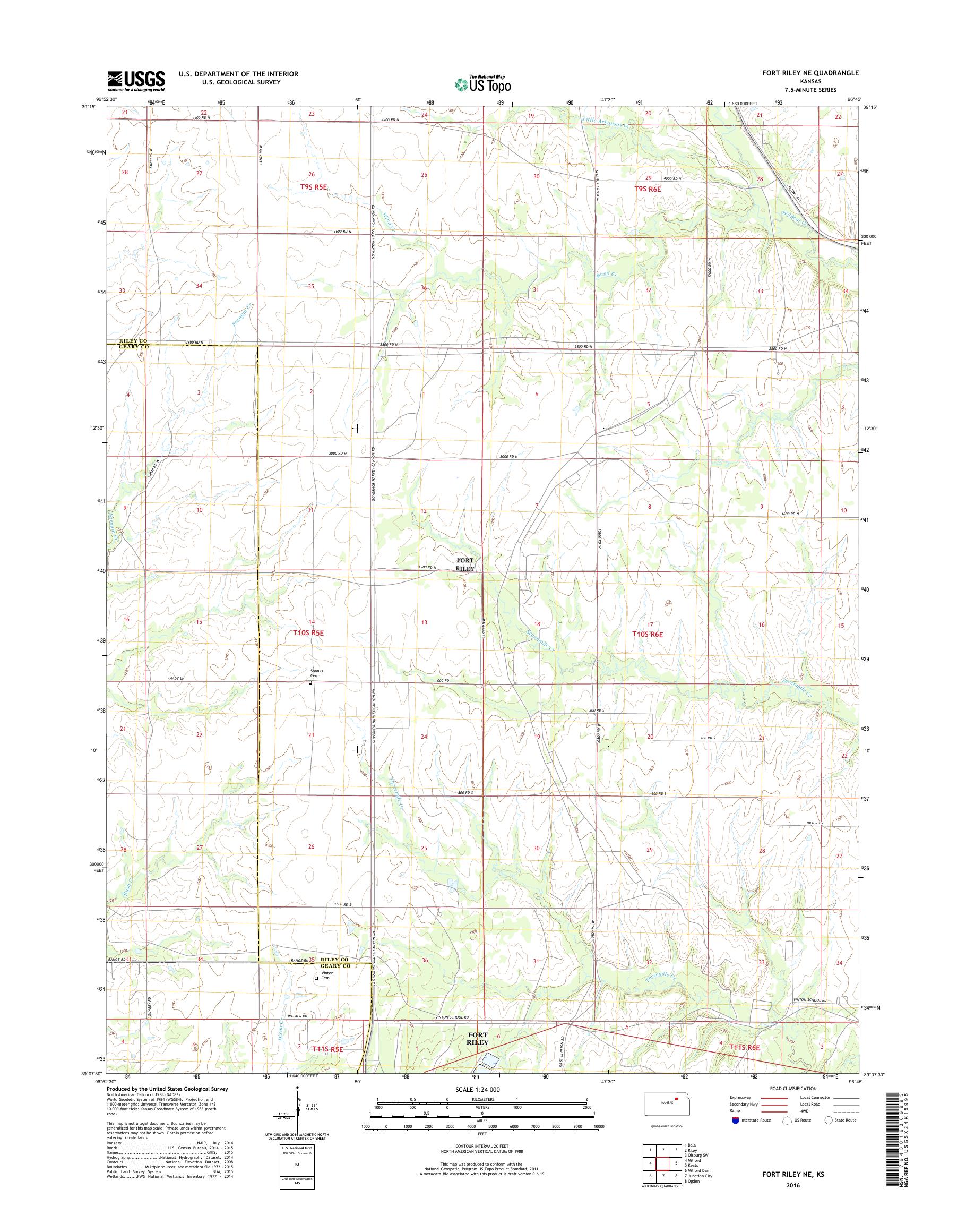 MyTopo Fort Riley NE, Kansas USGS Quad Topo Map