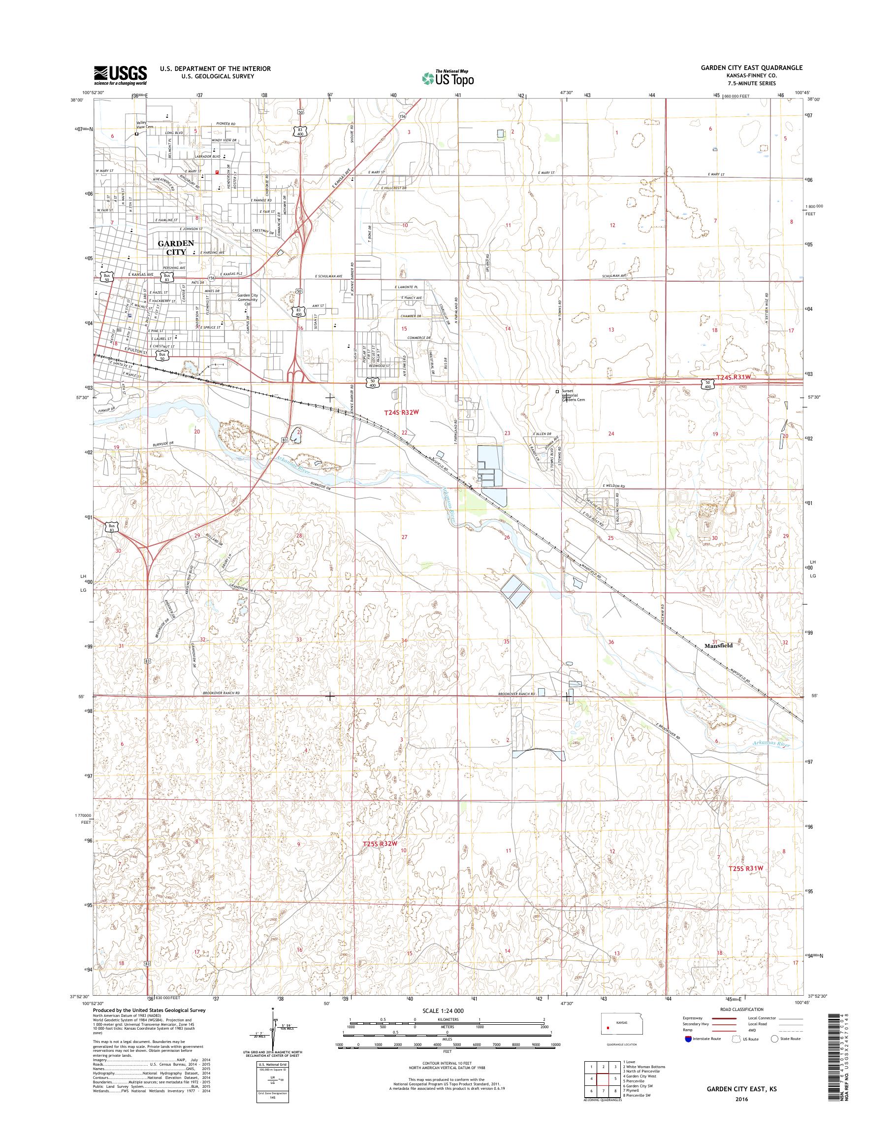 MyTopo Garden City East, Kansas USGS Quad Topo Map