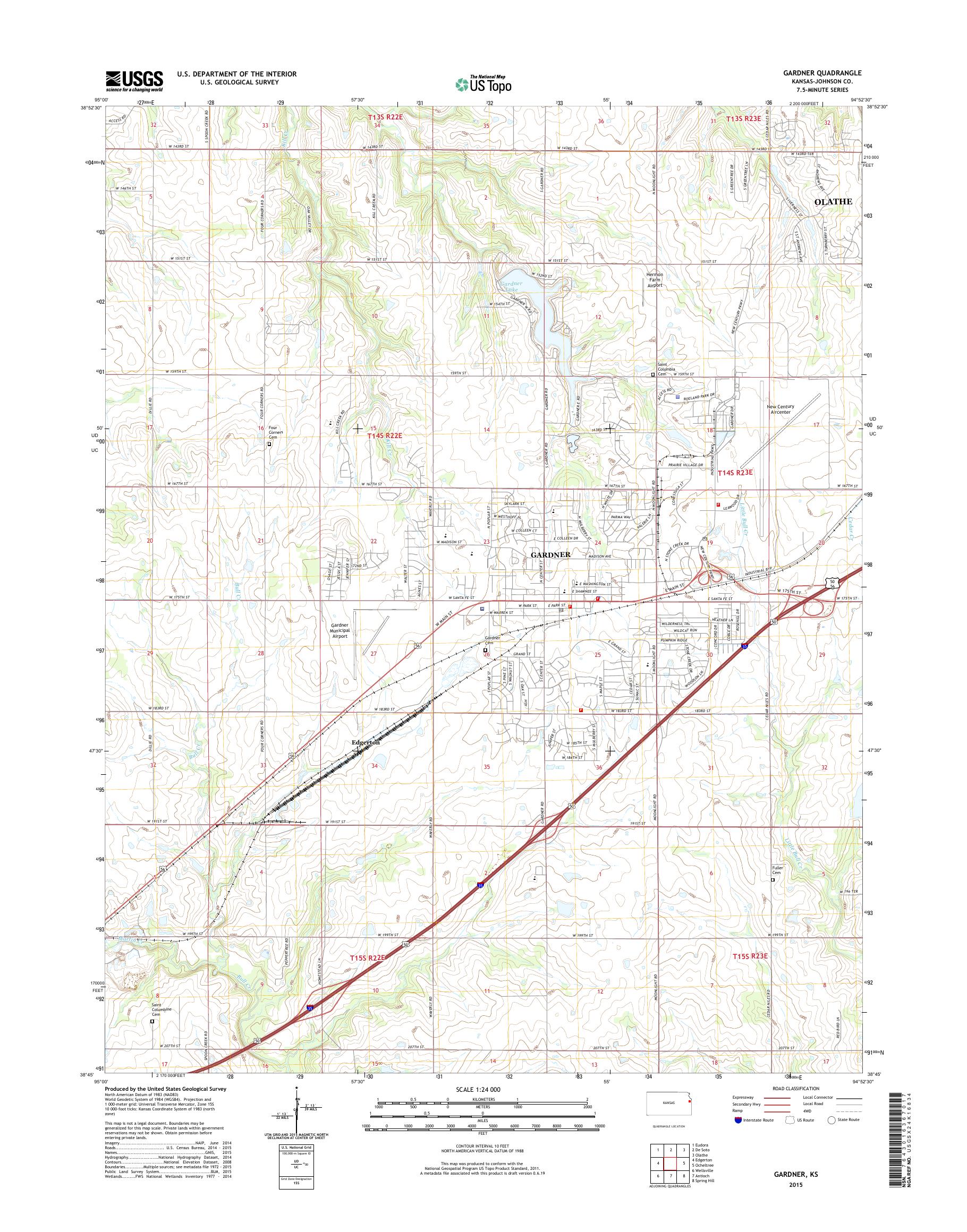 MyTopo Gardner, Kansas USGS Quad Topo Map