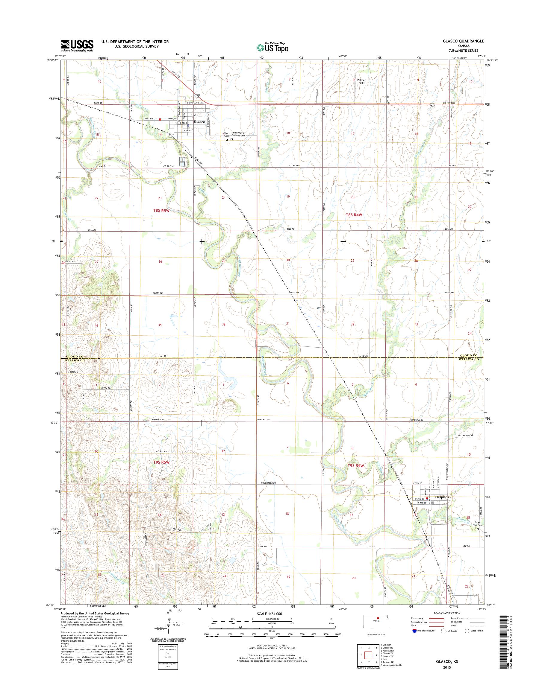 MyTopo Glasco, Kansas USGS Quad Topo Map