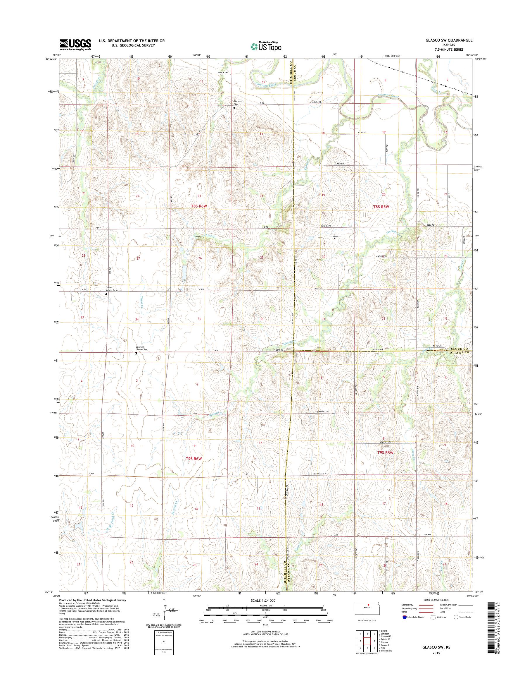 MyTopo Glasco SW, Kansas USGS Quad Topo Map