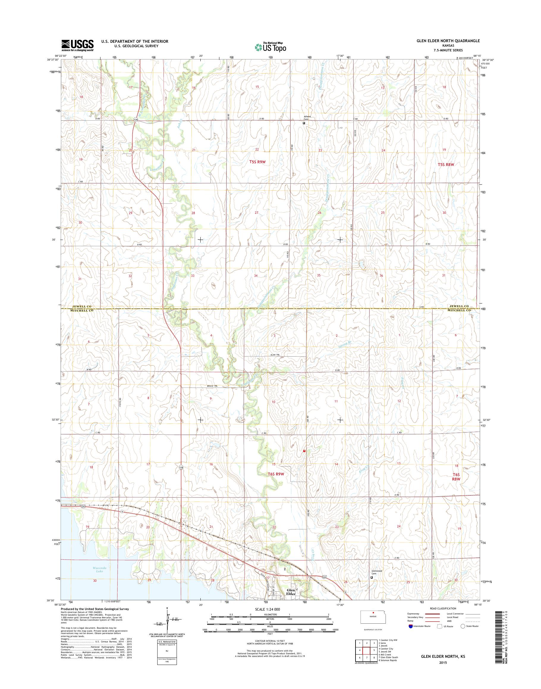 MyTopo Glen Elder North, Kansas USGS Quad Topo Map
