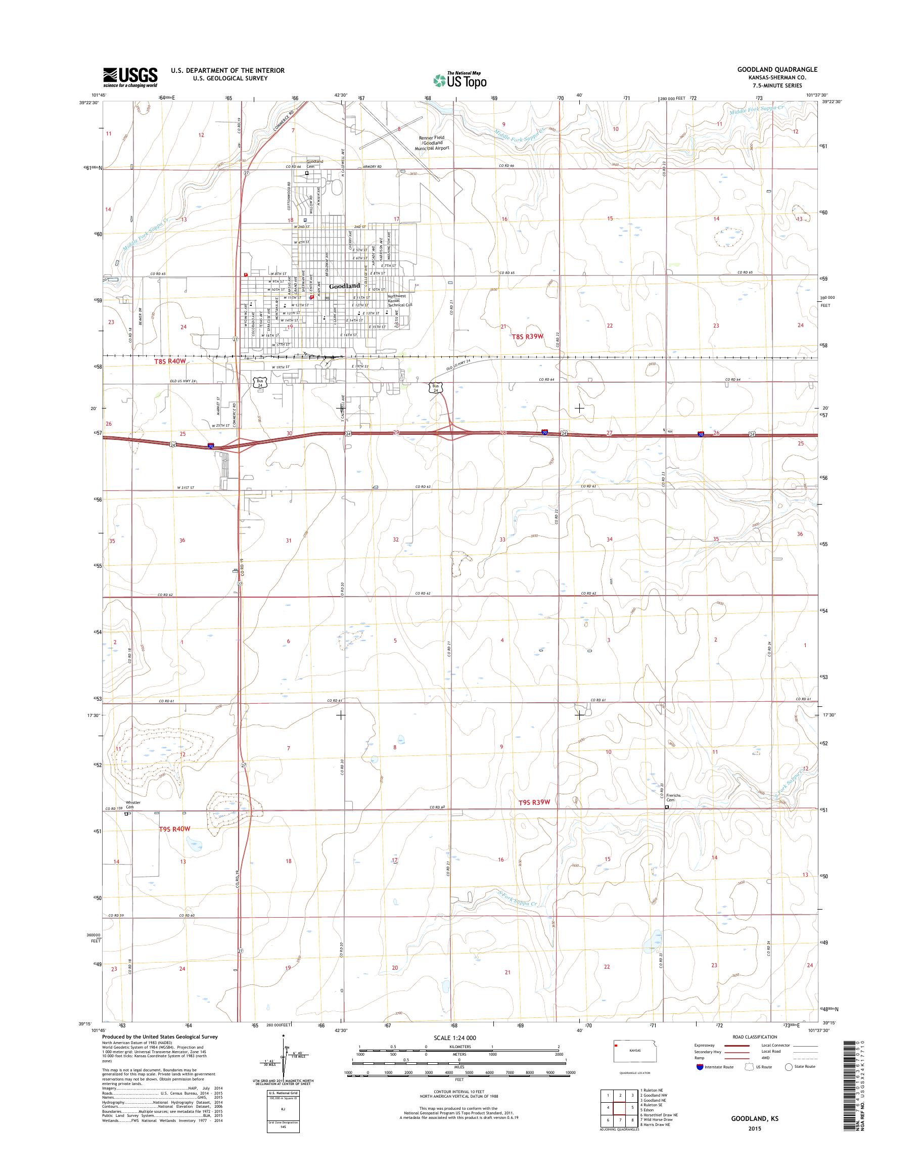 MyTopo Goodland, Kansas USGS Quad Topo Map