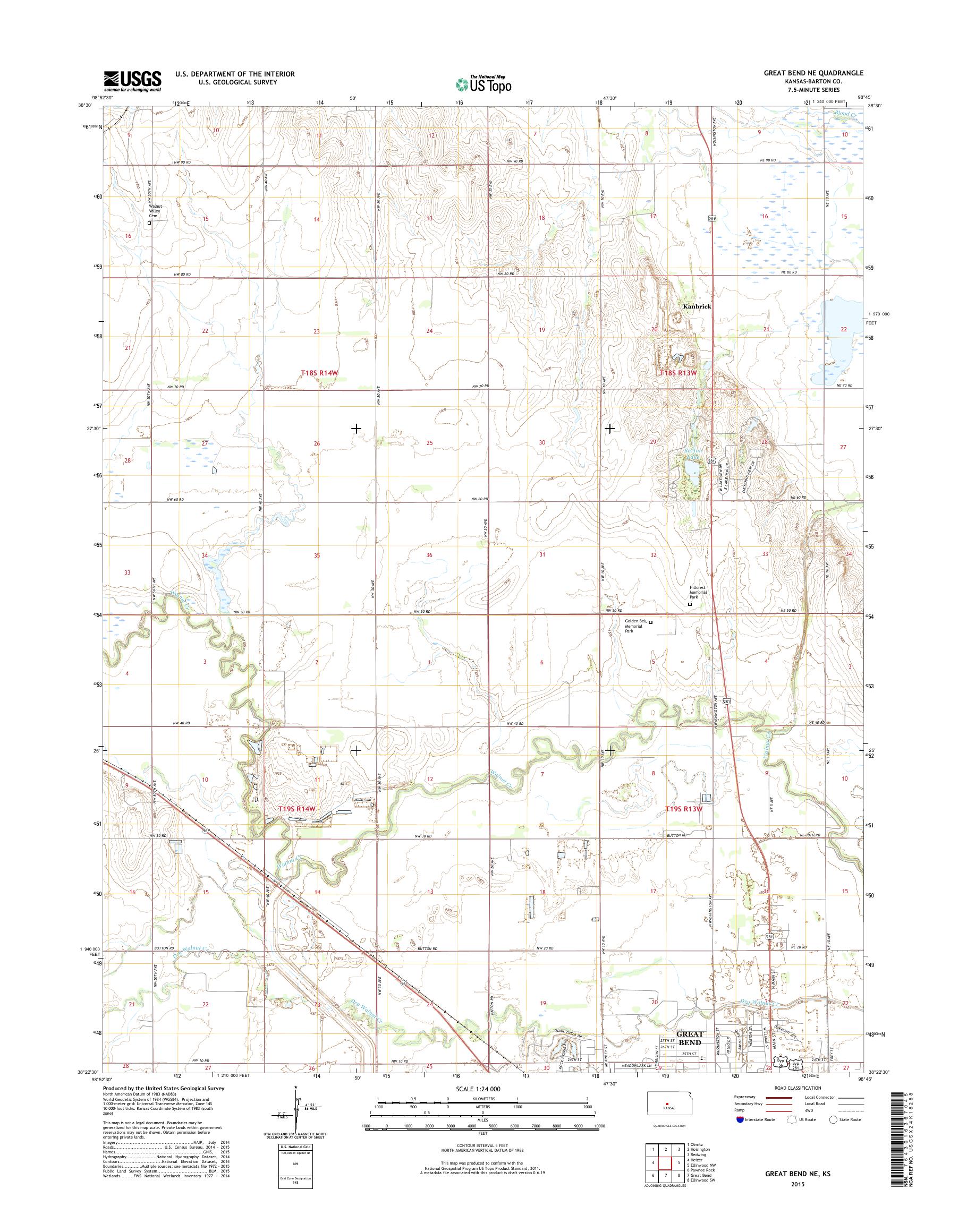 MyTopo Great Bend NE, Kansas USGS Quad Topo Map
