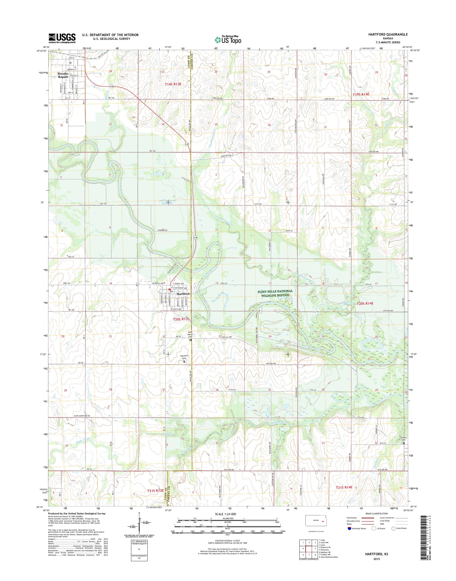MyTopo Hartford, Kansas USGS Quad Topo Map