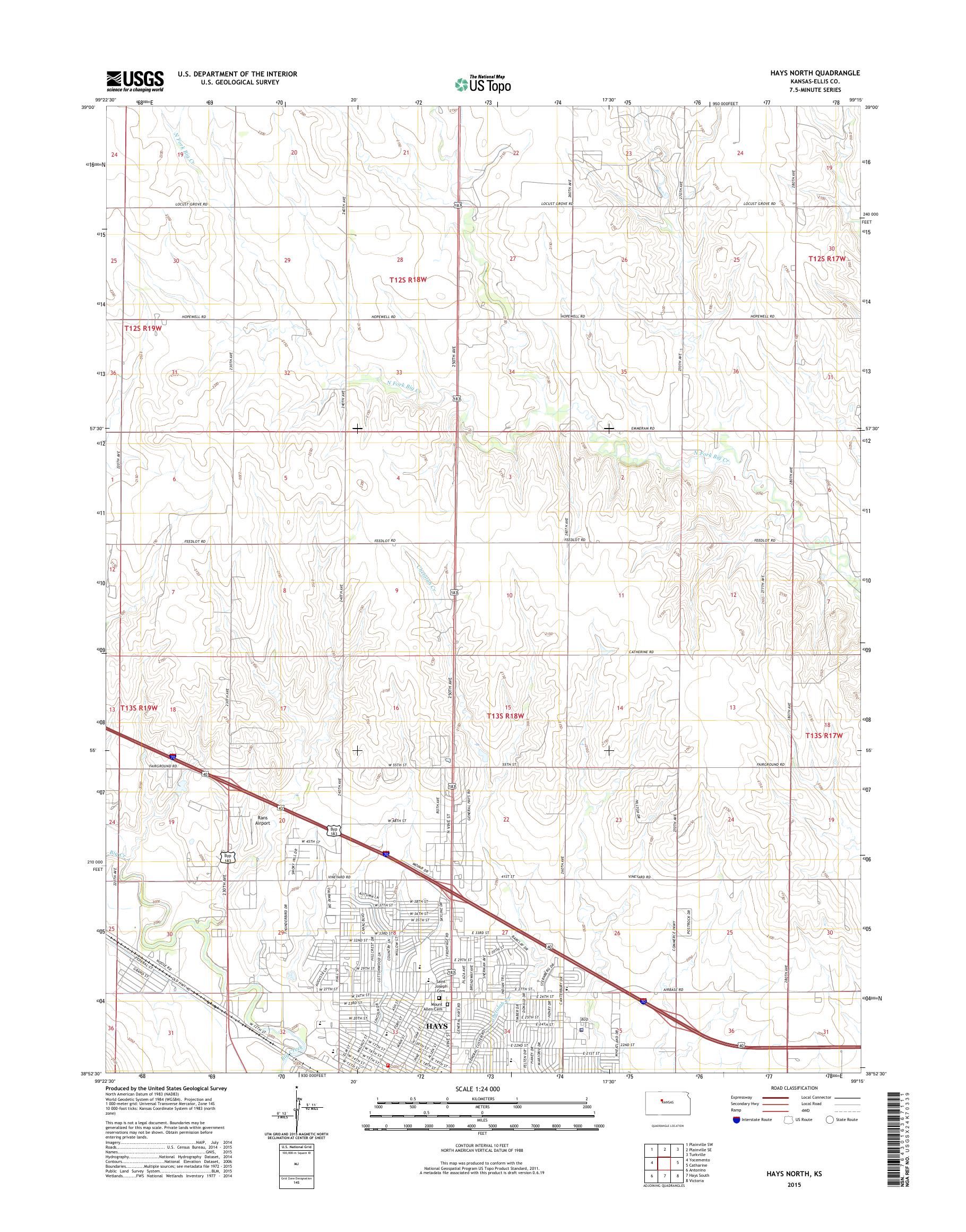MyTopo Hays North, Kansas USGS Quad Topo Map
