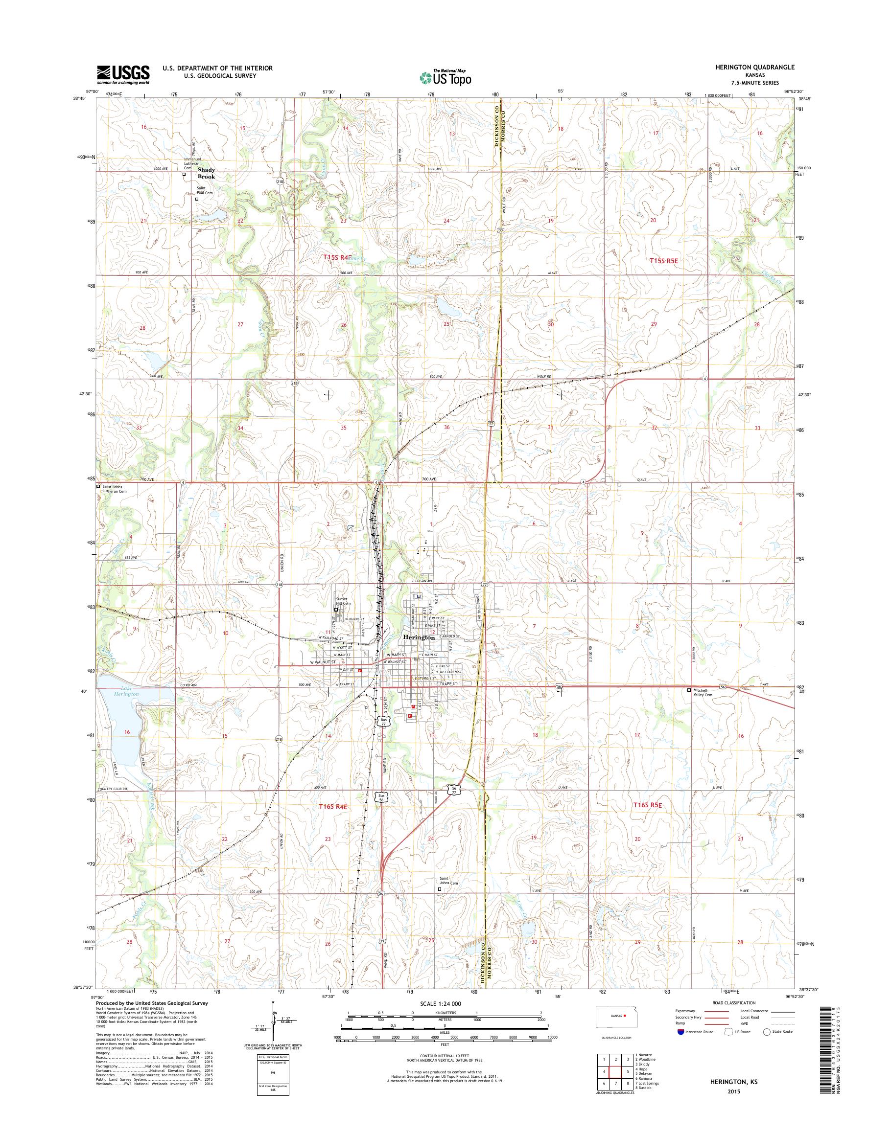 MyTopo Herington, Kansas USGS Quad Topo Map