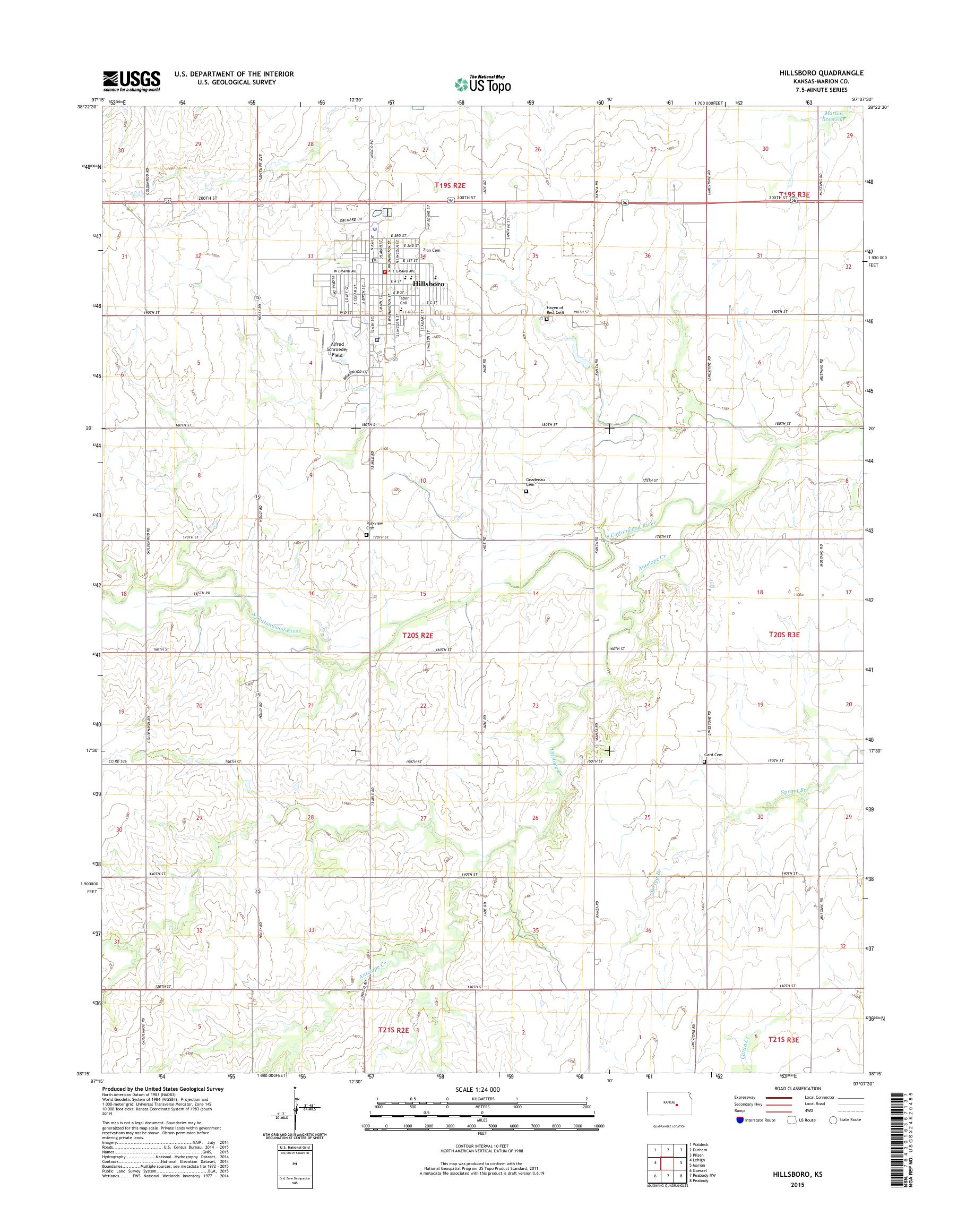 MyTopo Hillsboro, Kansas USGS Quad Topo Map
