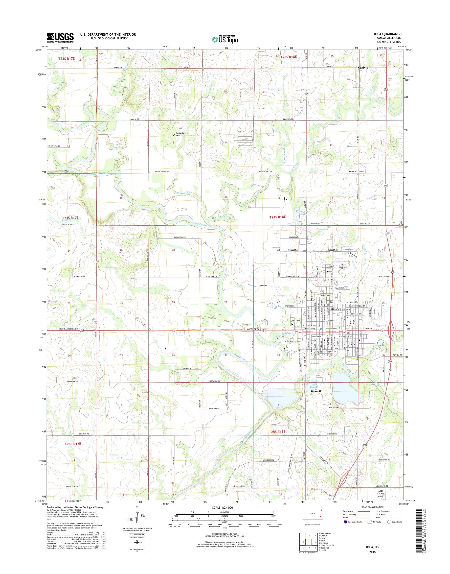 MyTopo Iola, Kansas USGS Quad Topo Map