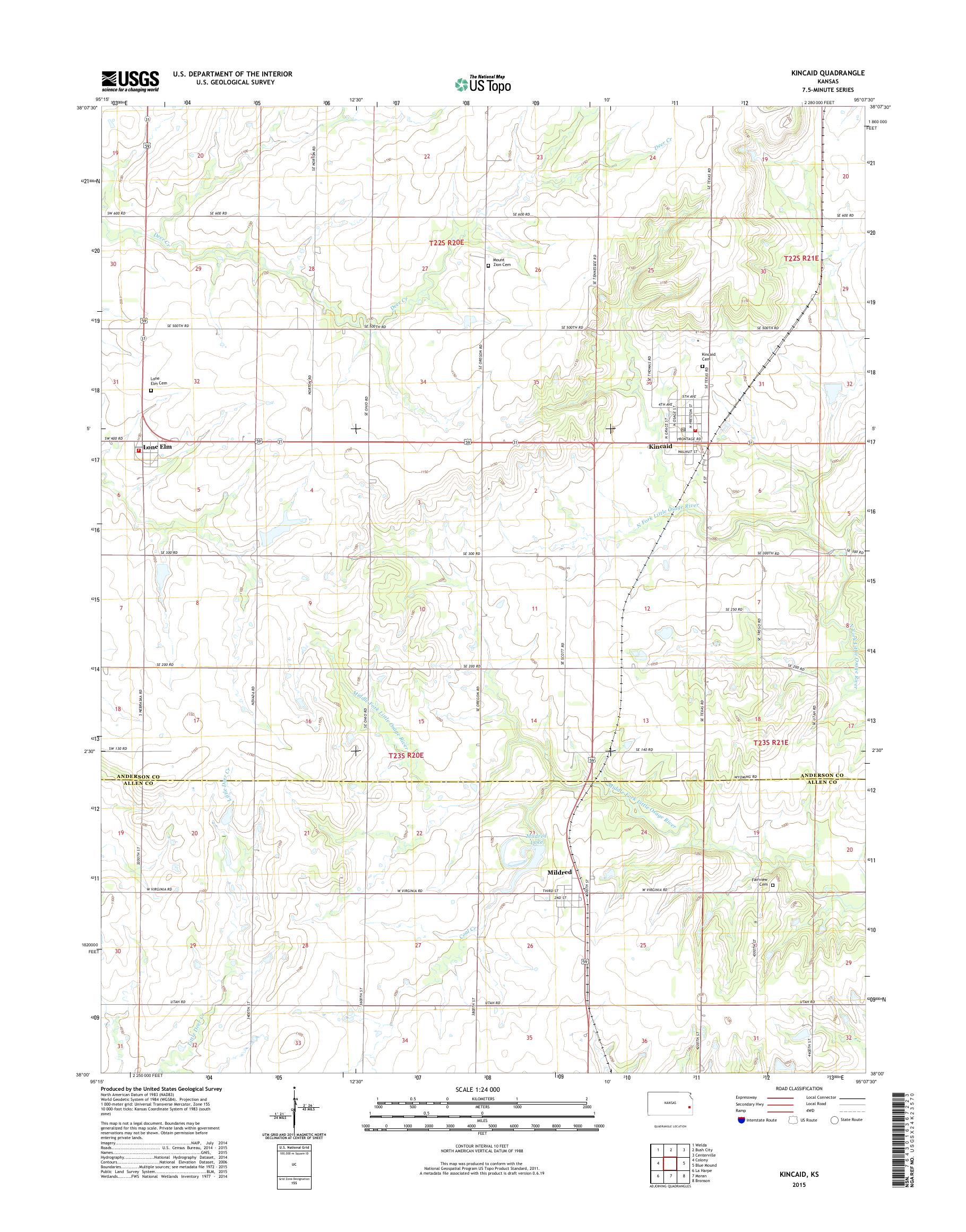 MyTopo Kincaid, Kansas USGS Quad Topo Map