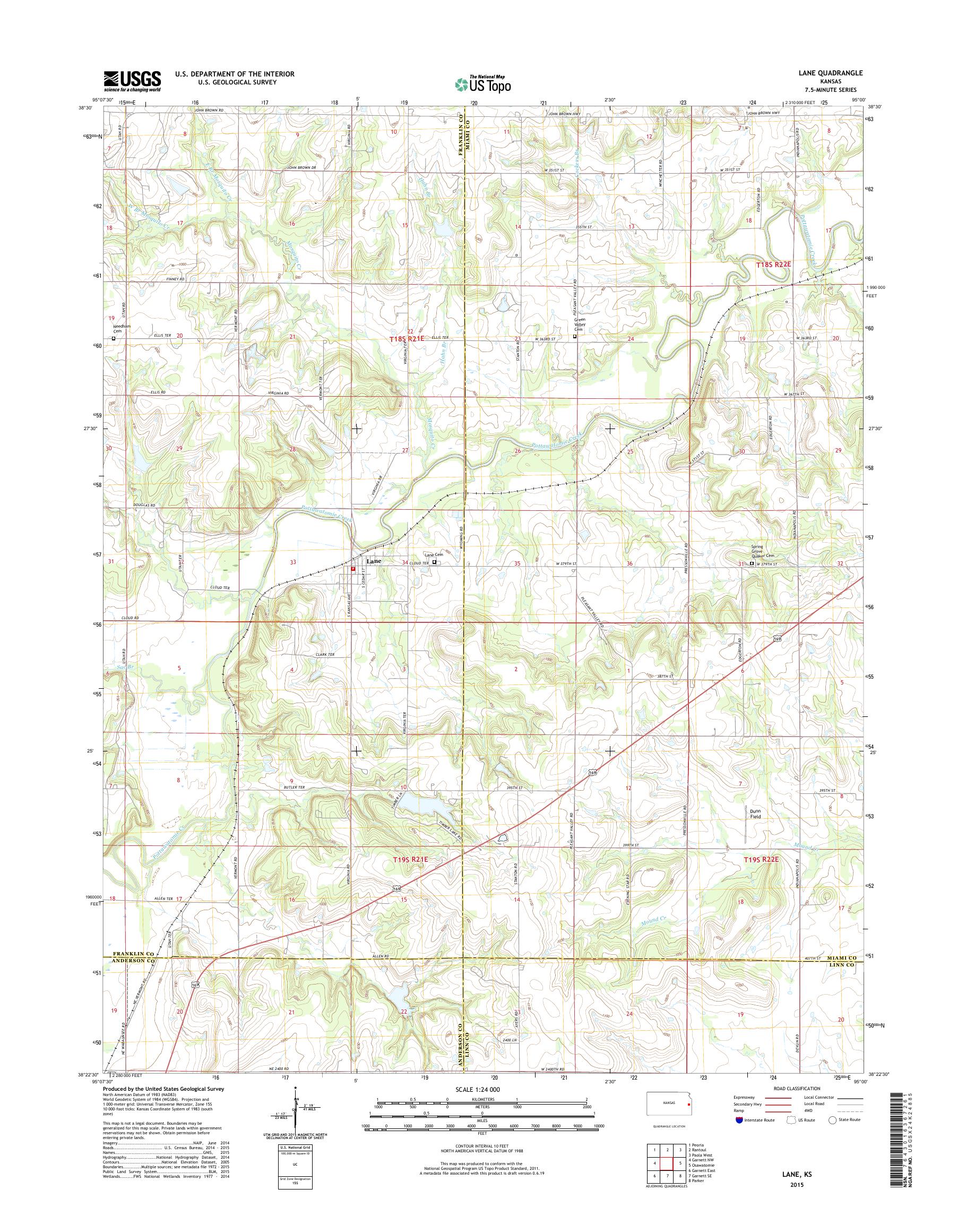 MyTopo Lane, Kansas USGS Quad Topo Map