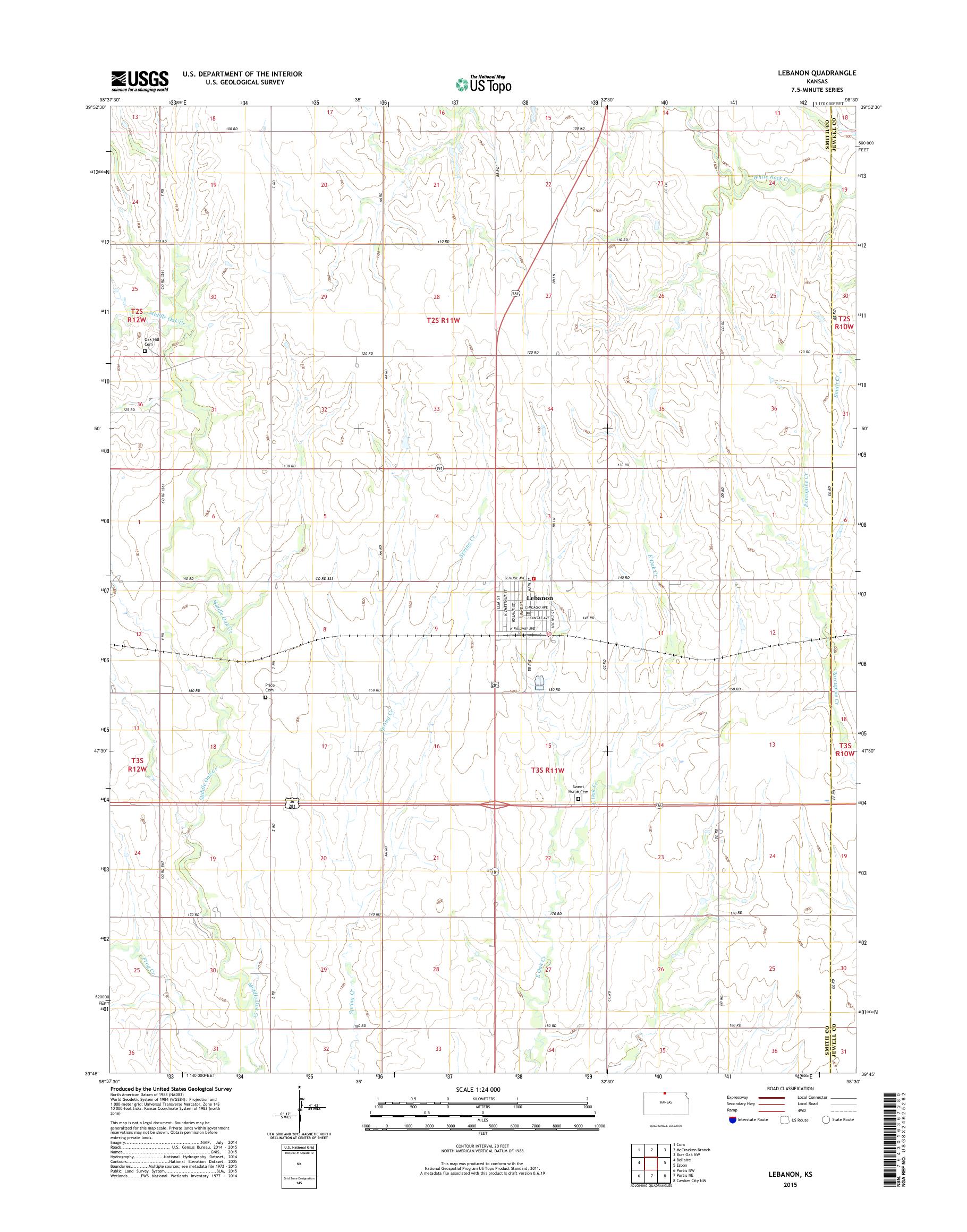 MyTopo Lebanon, Kansas USGS Quad Topo Map