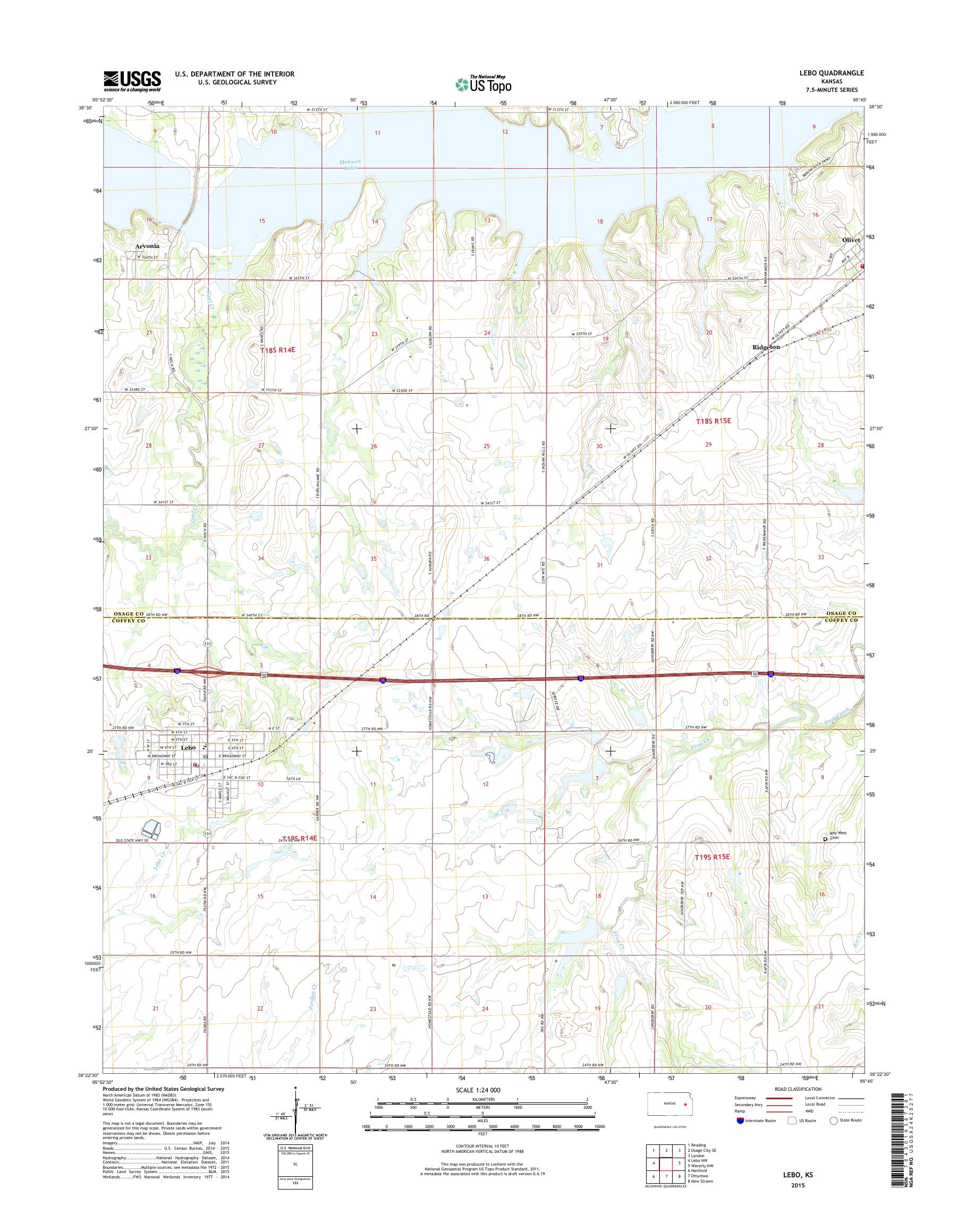 MyTopo Lebo, Kansas USGS Quad Topo Map