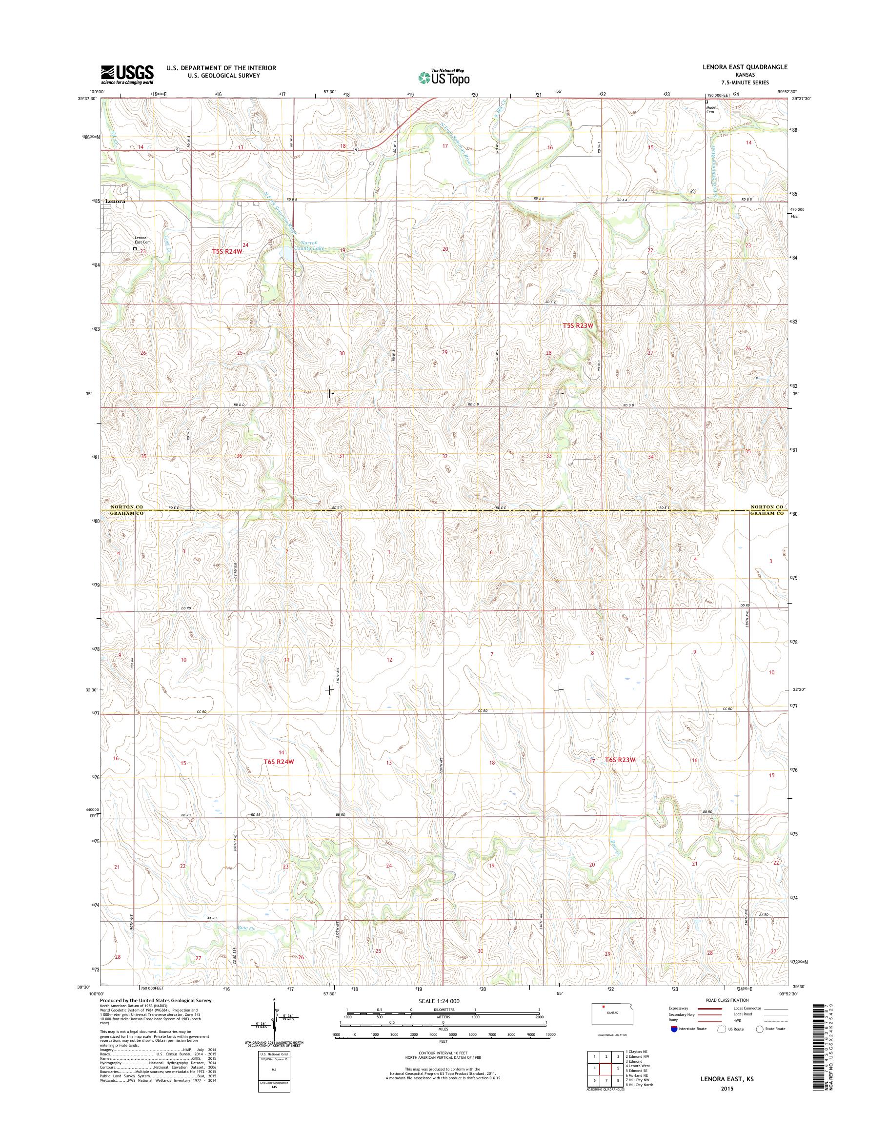 MyTopo Lenora East, Kansas USGS Quad Topo Map