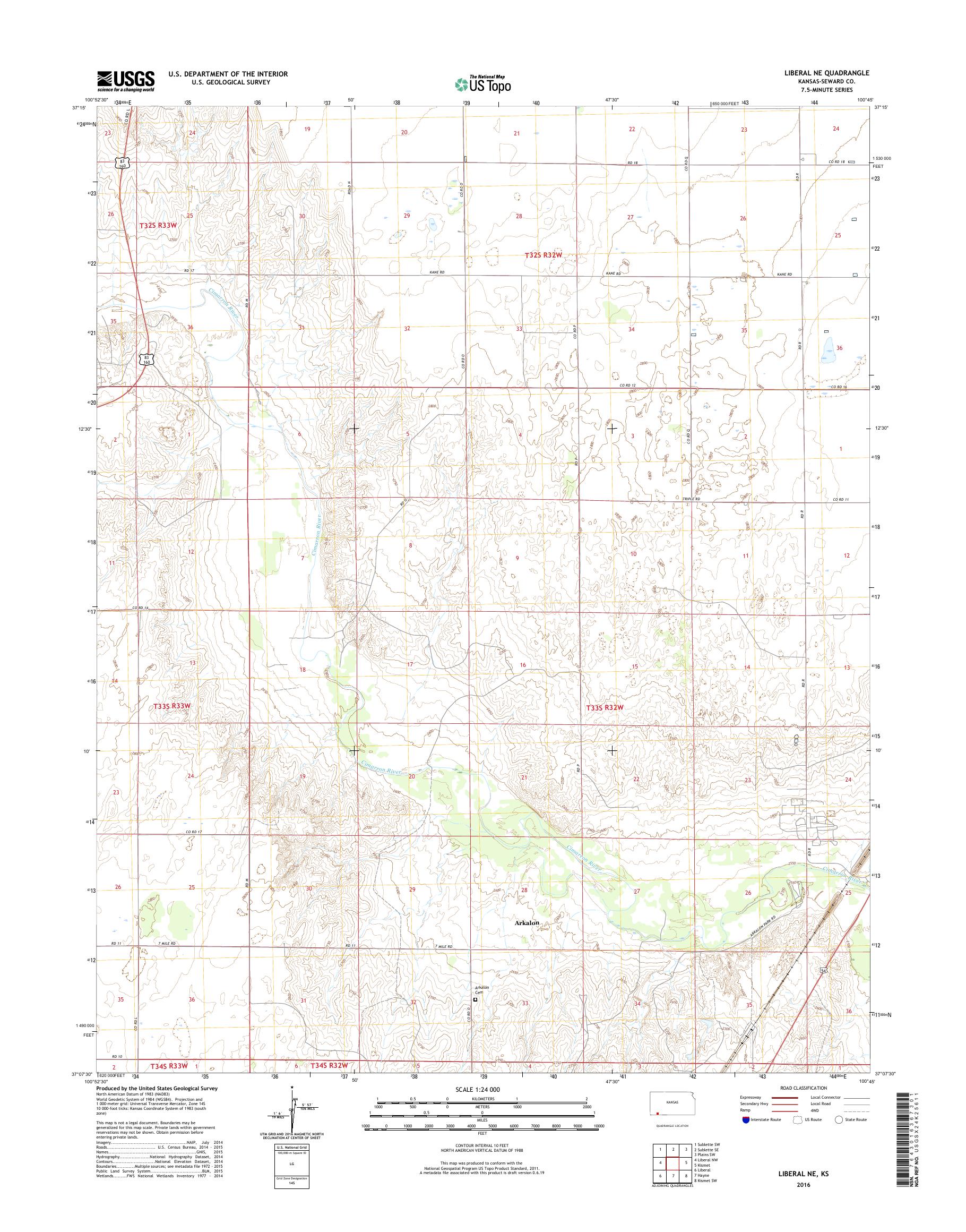MyTopo Liberal NE, Kansas USGS Quad Topo Map
