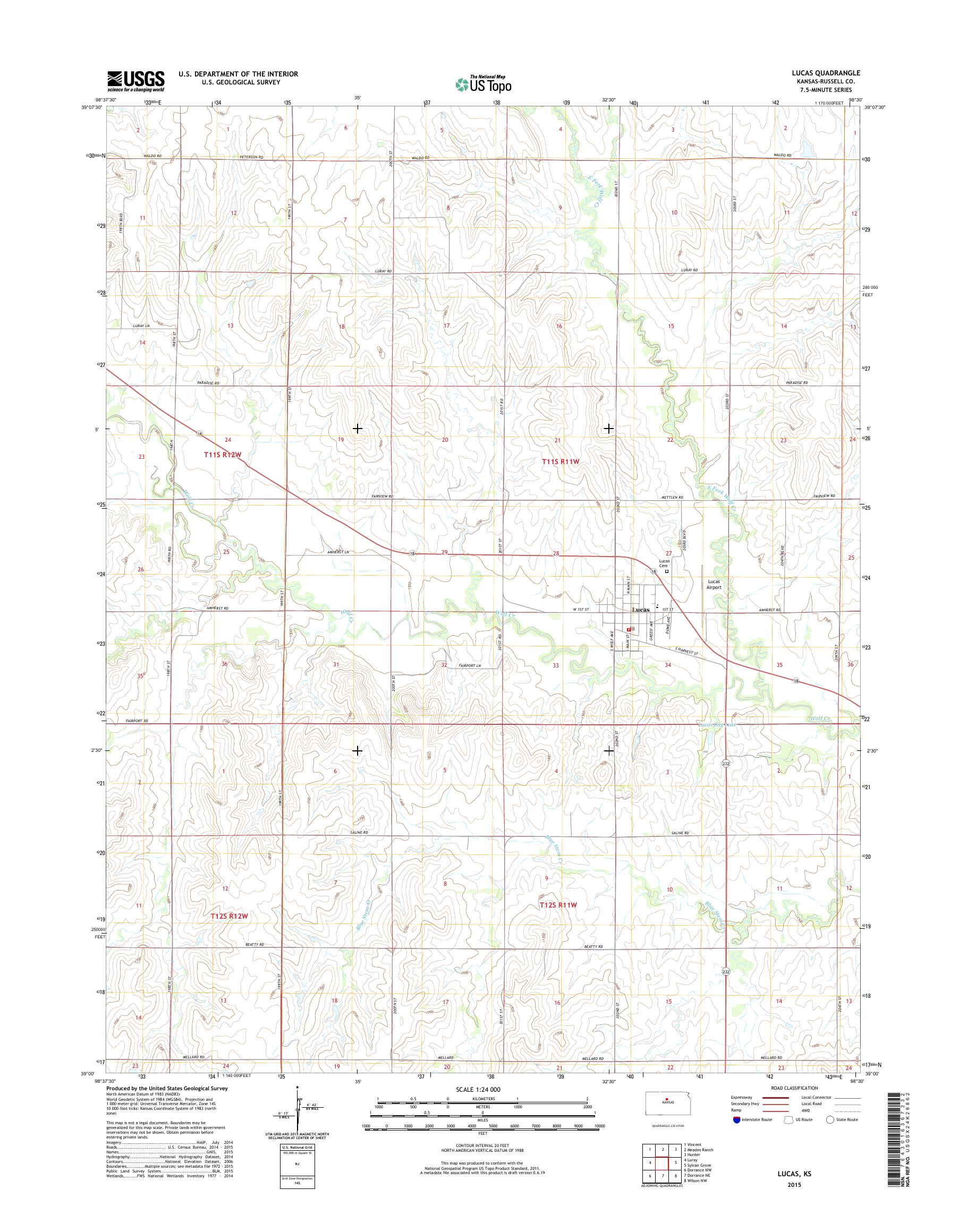 MyTopo Lucas, Kansas USGS Quad Topo Map
