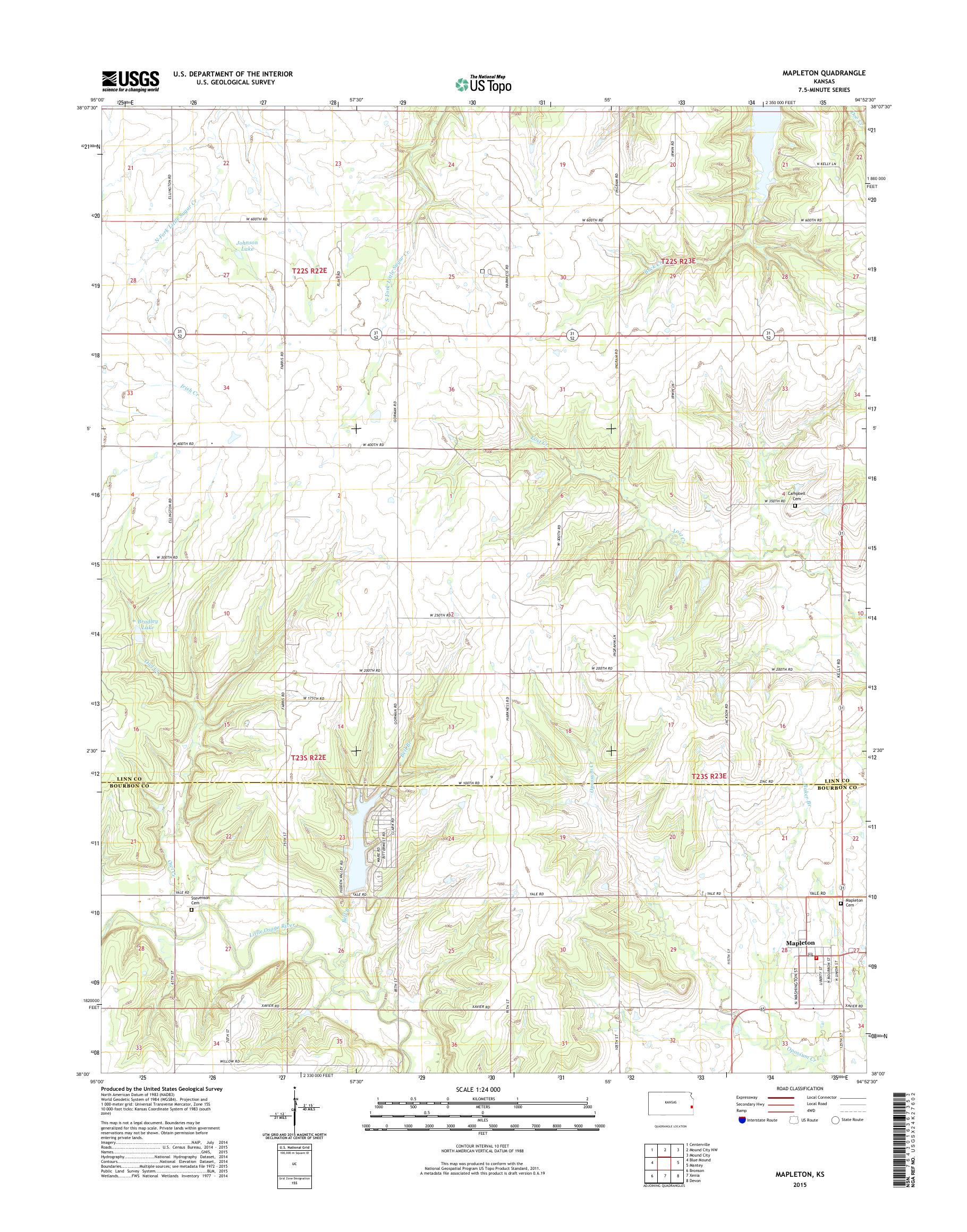 MyTopo Mapleton, Kansas USGS Quad Topo Map