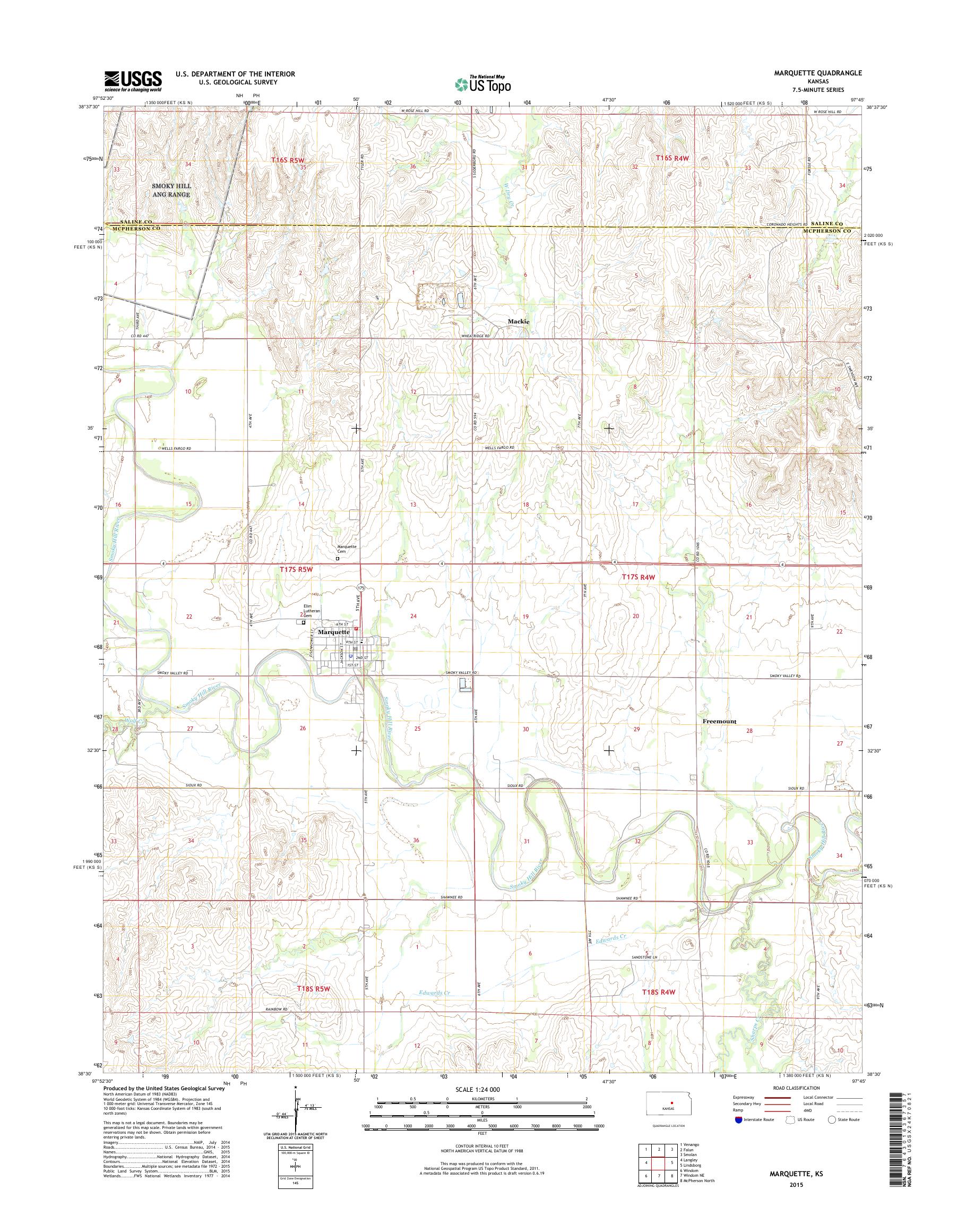 MyTopo Marquette, Kansas USGS Quad Topo Map