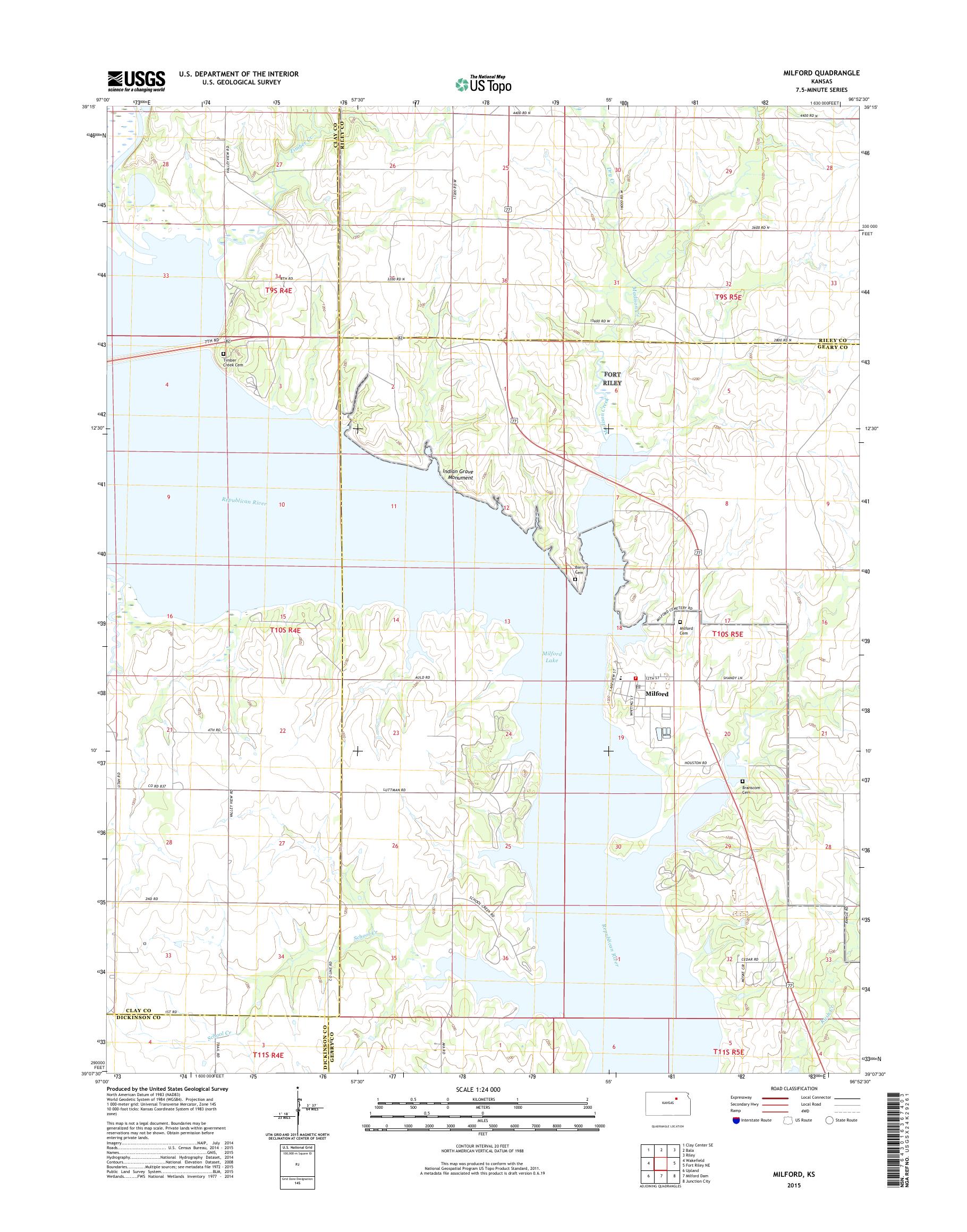 MyTopo Milford, Kansas USGS Quad Topo Map