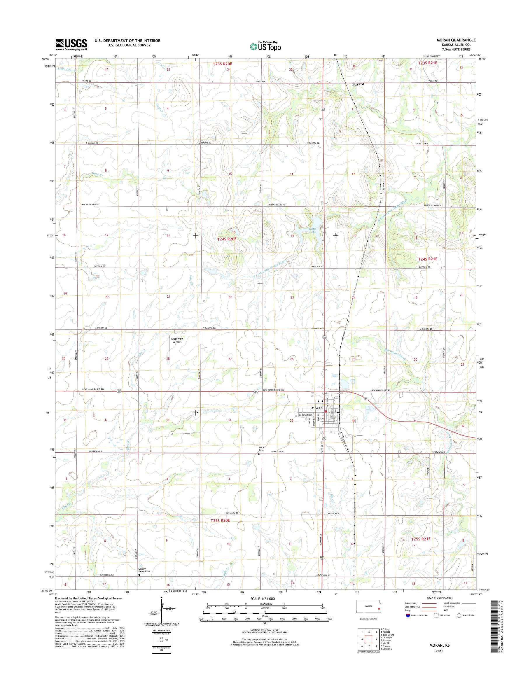 MyTopo Moran, Kansas USGS Quad Topo Map