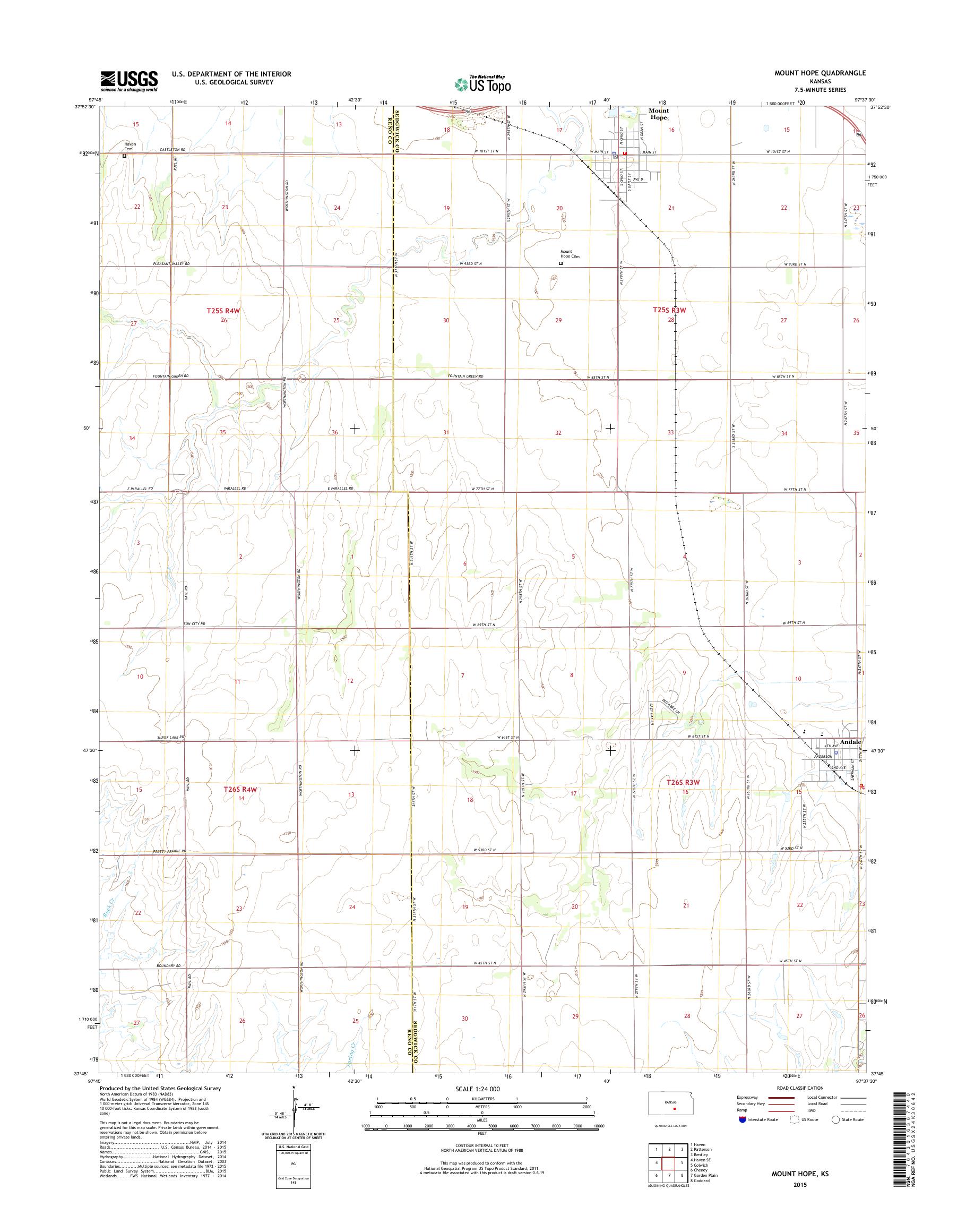 MyTopo Mount Hope, Kansas USGS Quad Topo Map