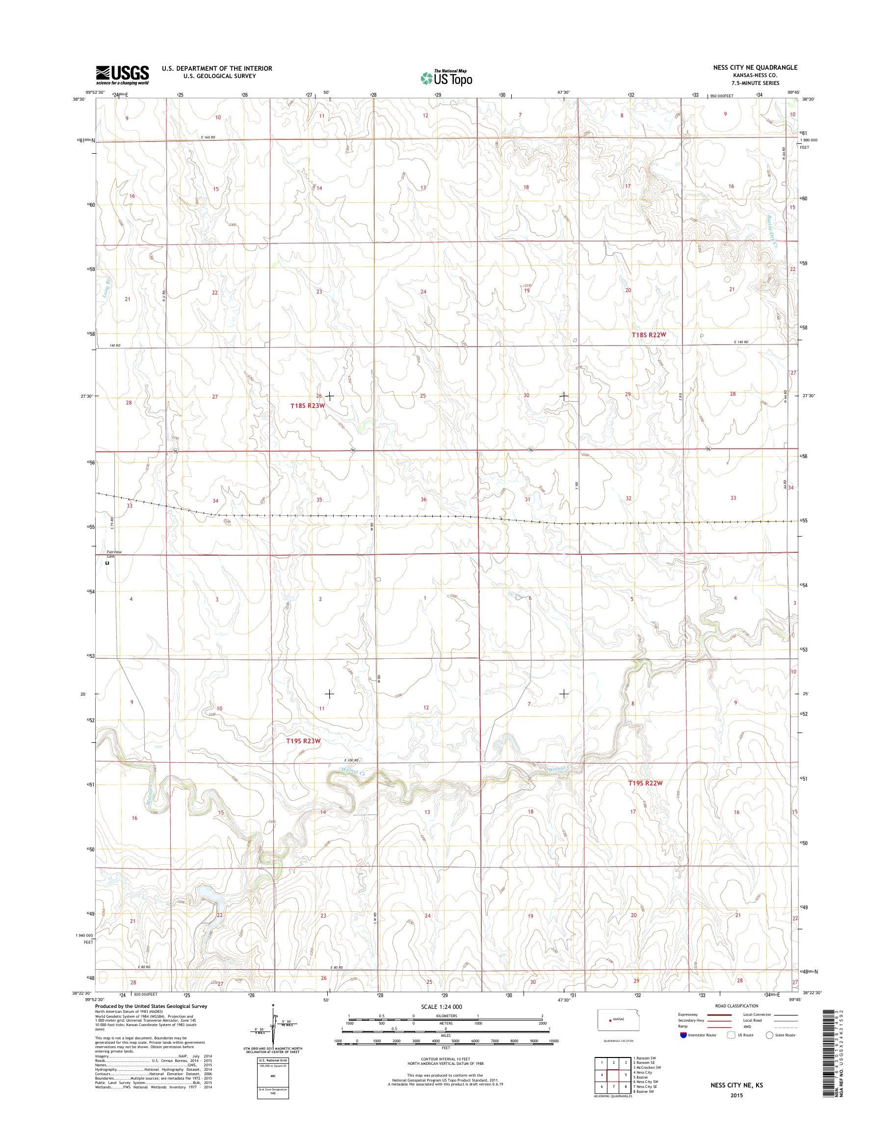 MyTopo Ness City NE, Kansas USGS Quad Topo Map