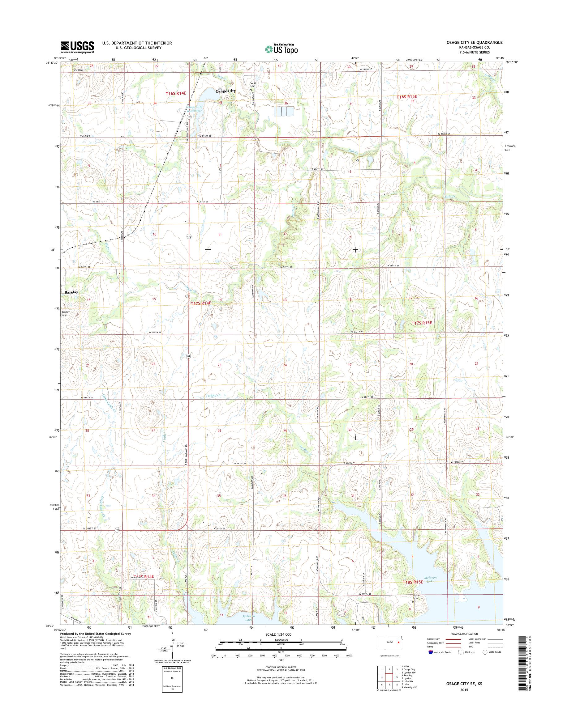 MyTopo Osage City SE, Kansas USGS Quad Topo Map