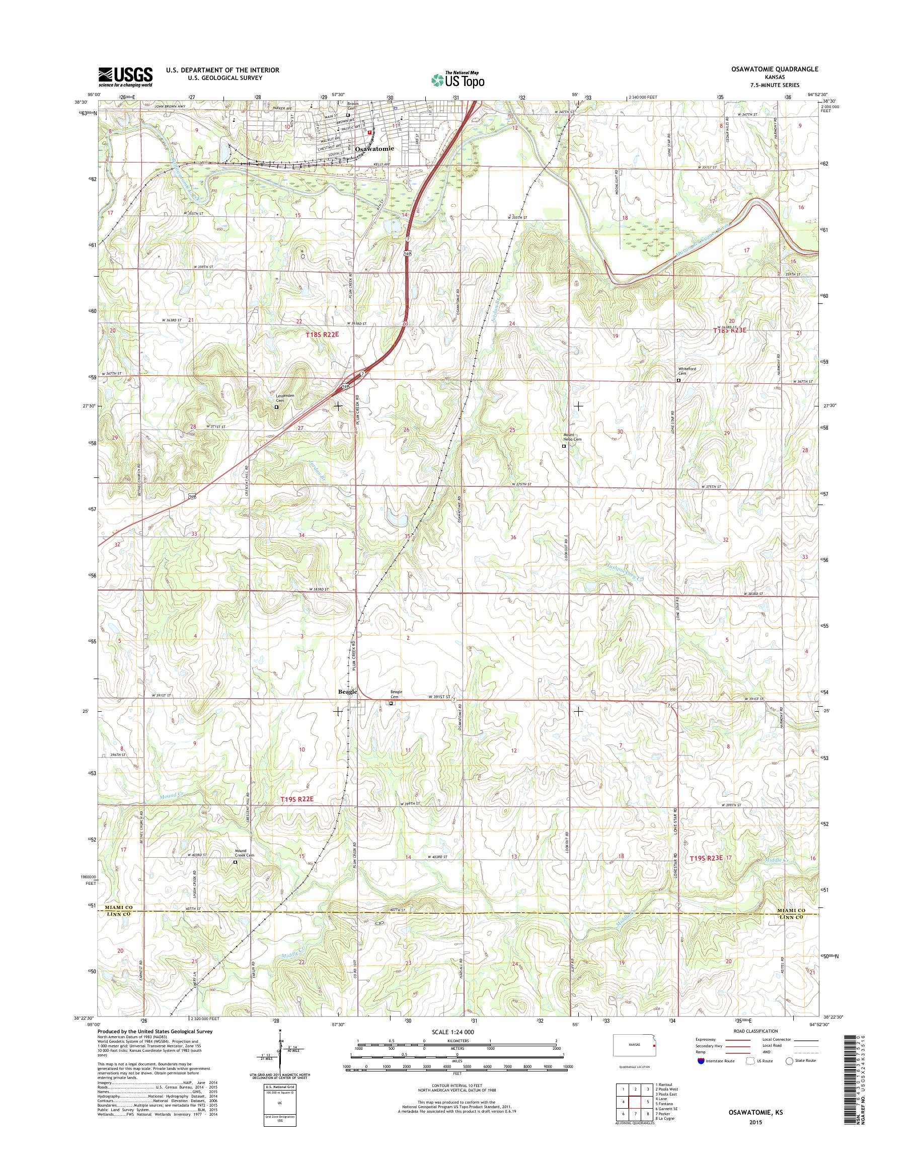 MyTopo Osawatomie, Kansas USGS Quad Topo Map