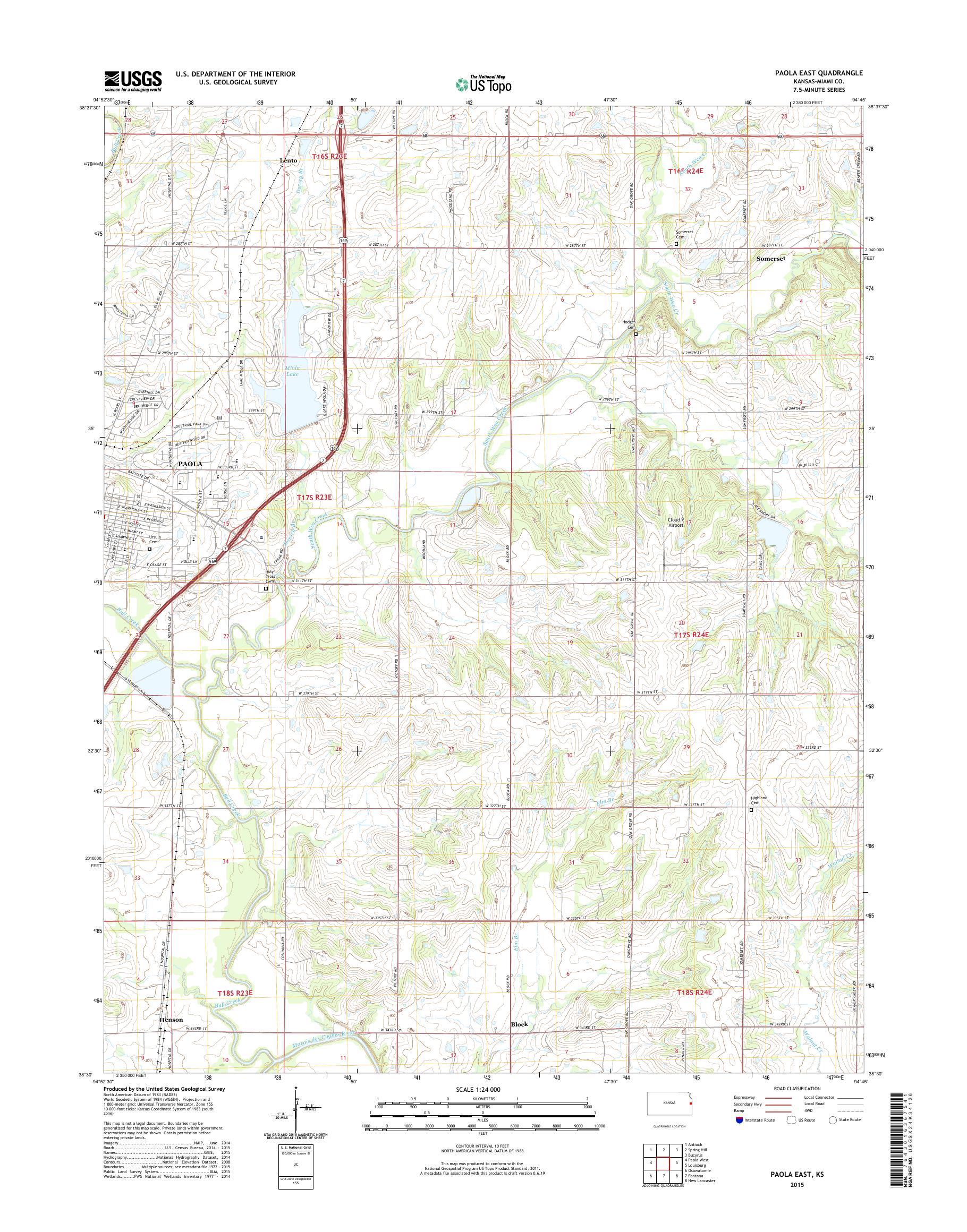 MyTopo Paola East, Kansas USGS Quad Topo Map