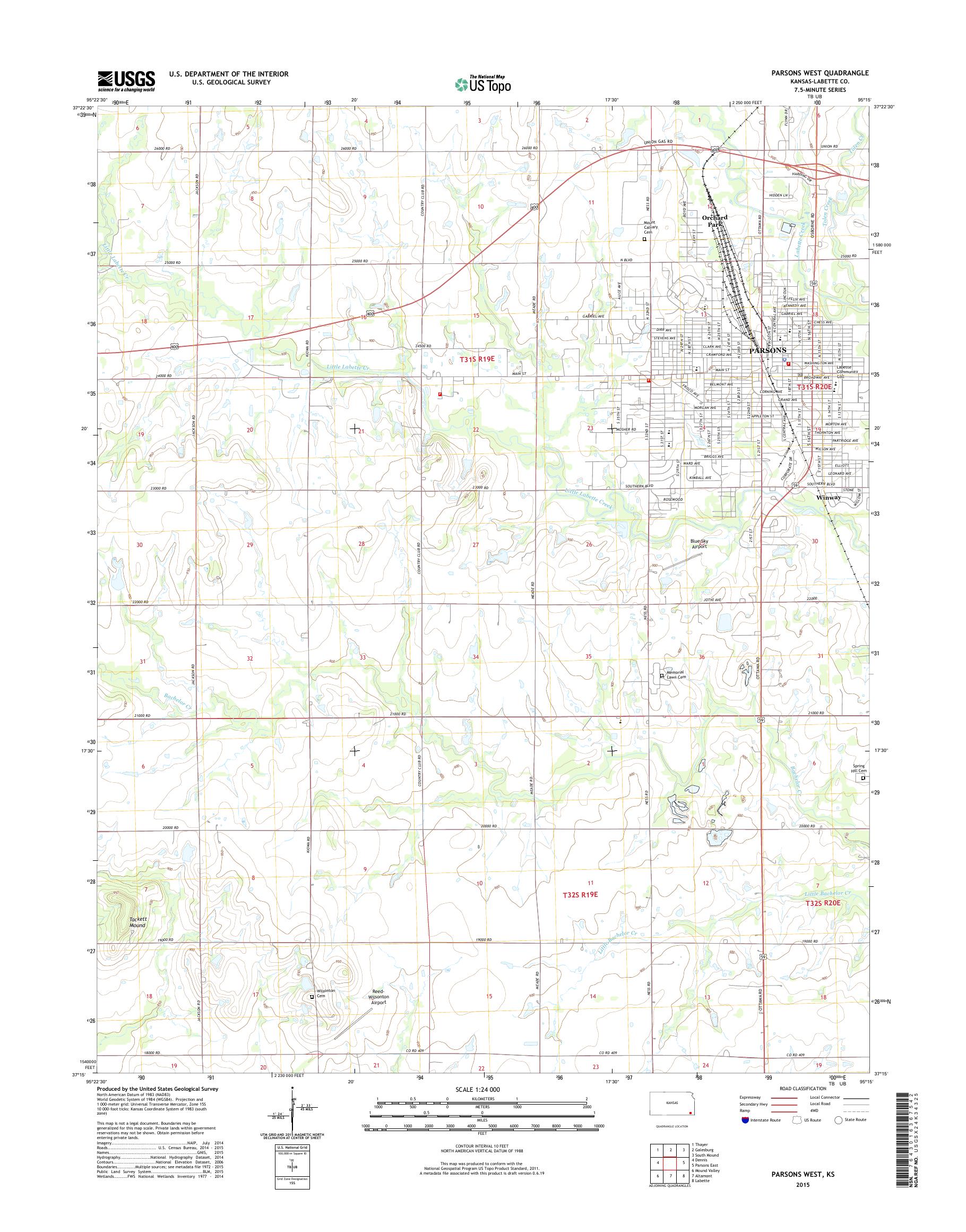 MyTopo Parsons West, Kansas USGS Quad Topo Map