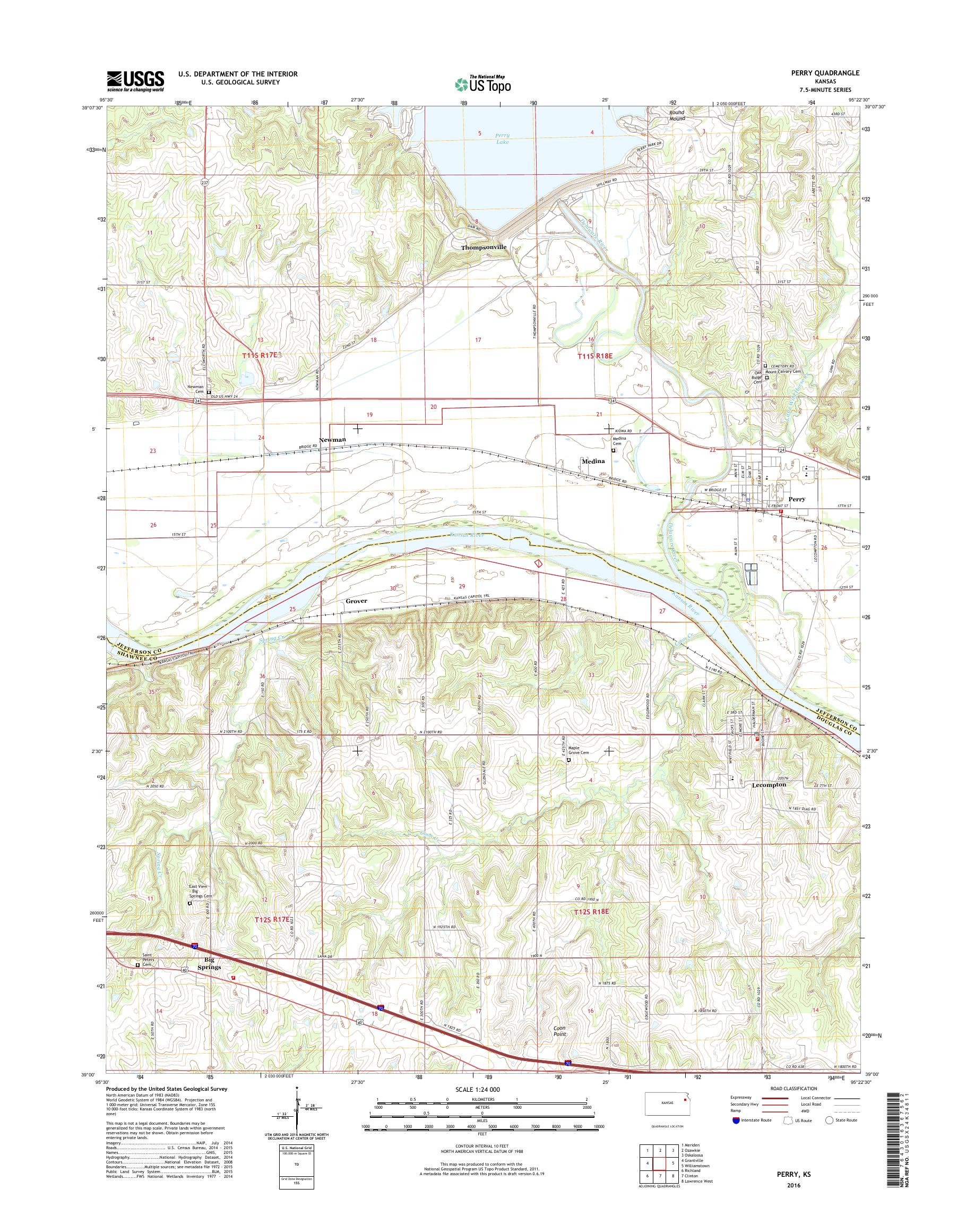 MyTopo Perry, Kansas USGS Quad Topo Map