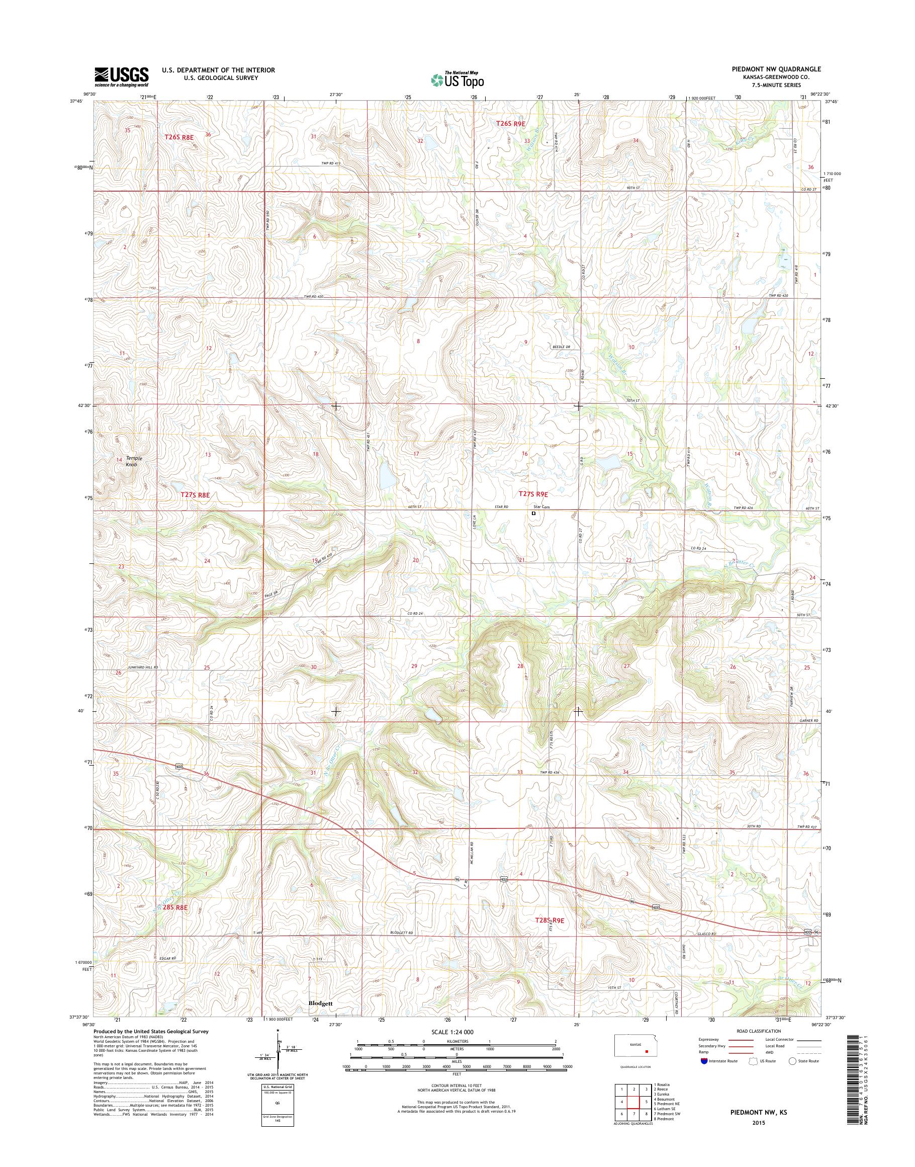 MyTopo Piedmont NW, Kansas USGS Quad Topo Map
