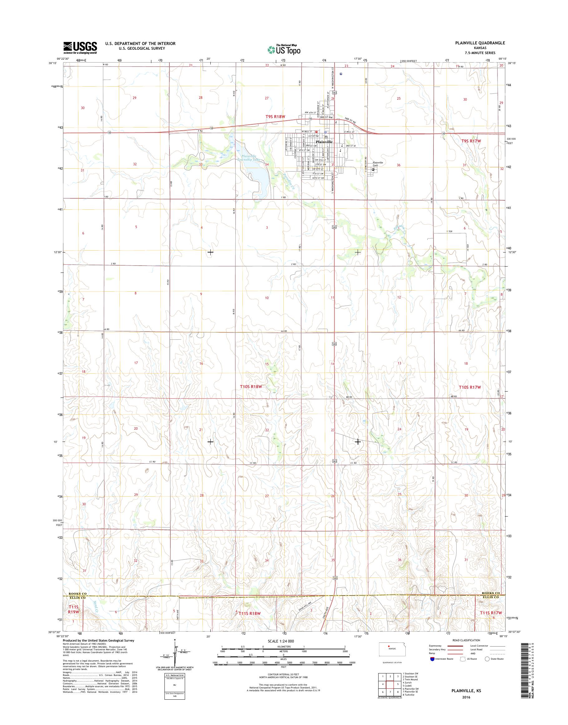 MyTopo Plainville, Kansas USGS Quad Topo Map