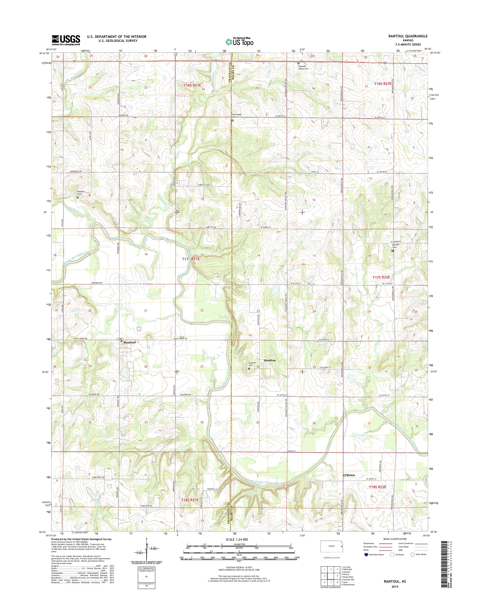 MyTopo Rantoul, Kansas USGS Quad Topo Map