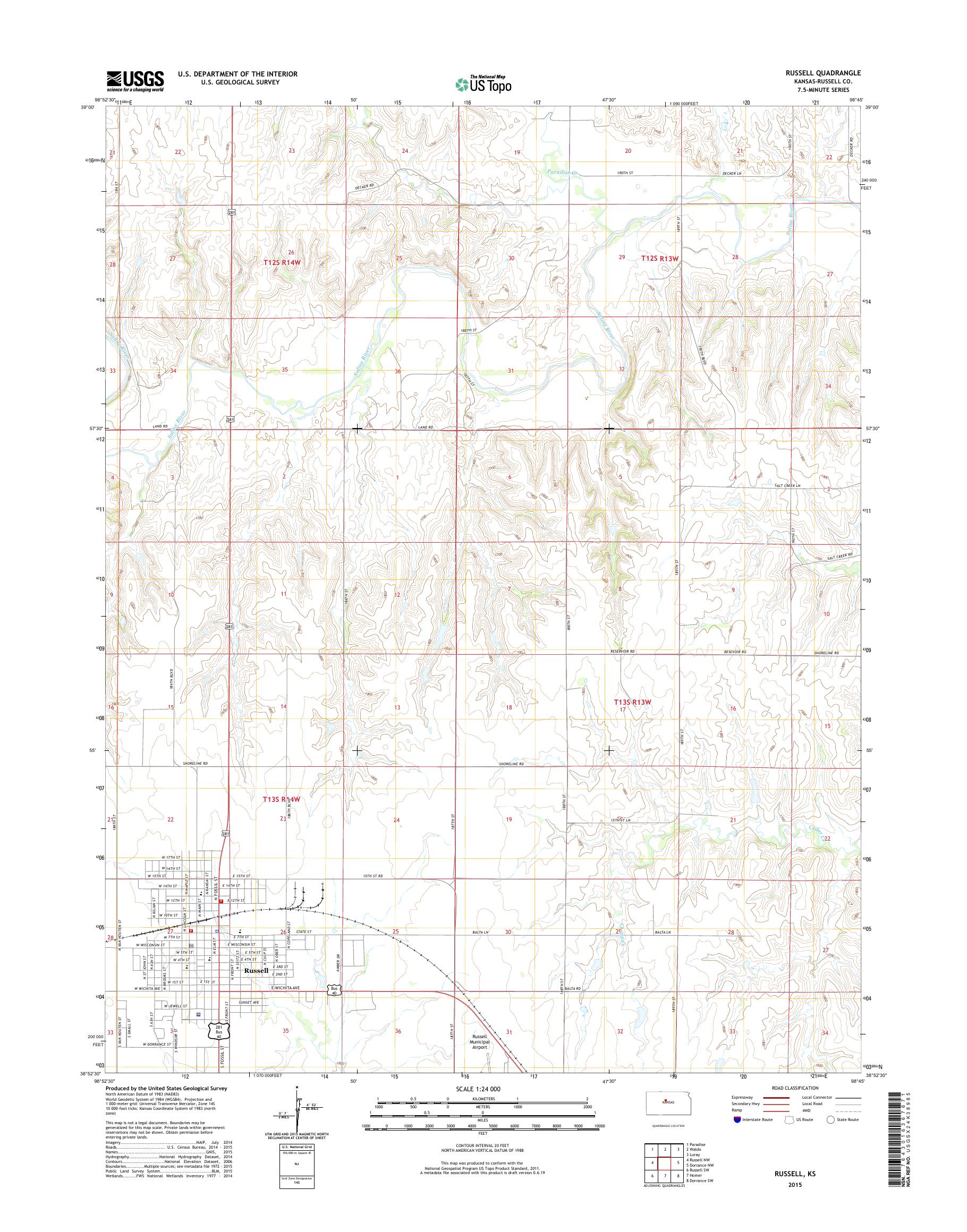 MyTopo Russell, Kansas USGS Quad Topo Map