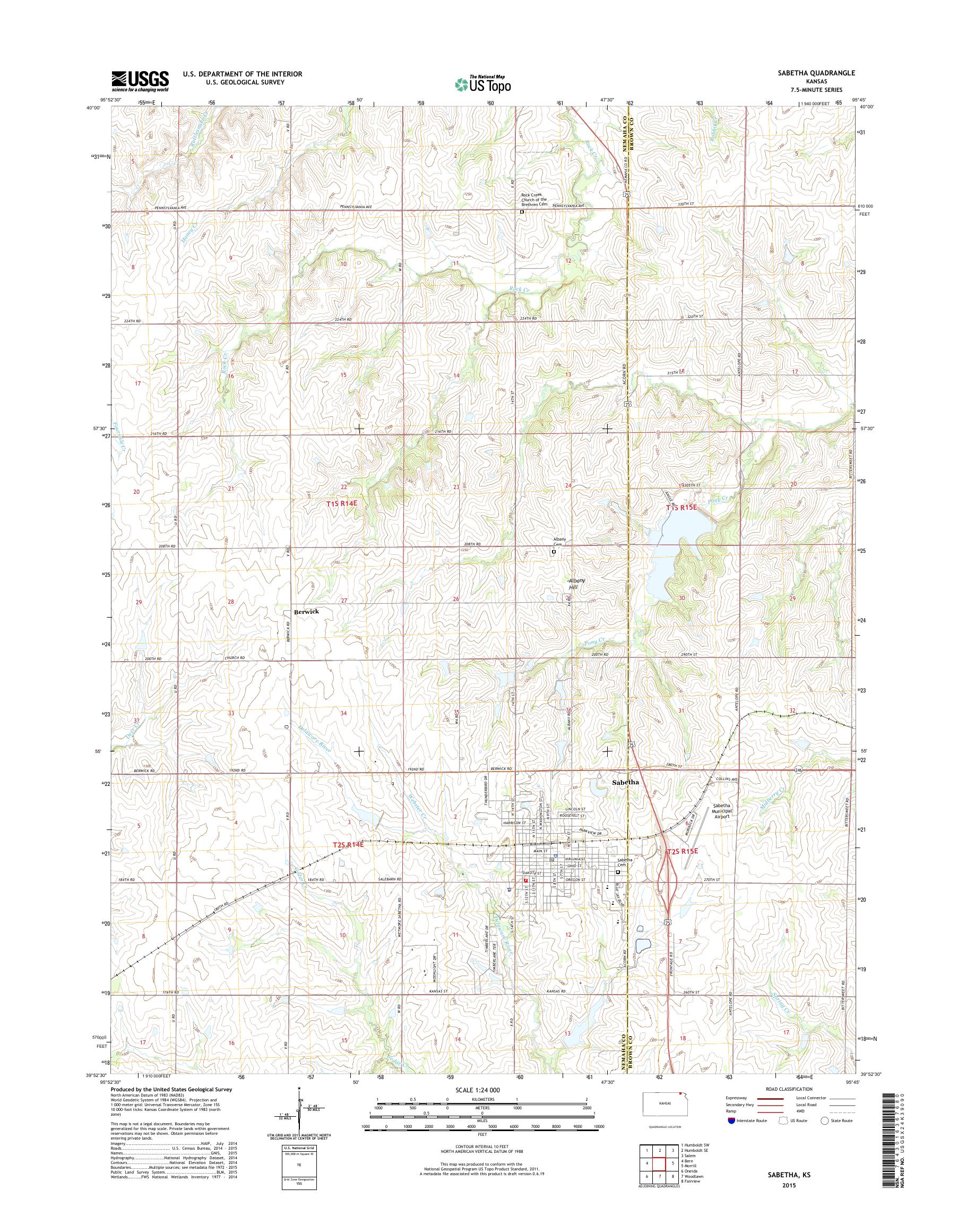 MyTopo Sabetha, Kansas USGS Quad Topo Map