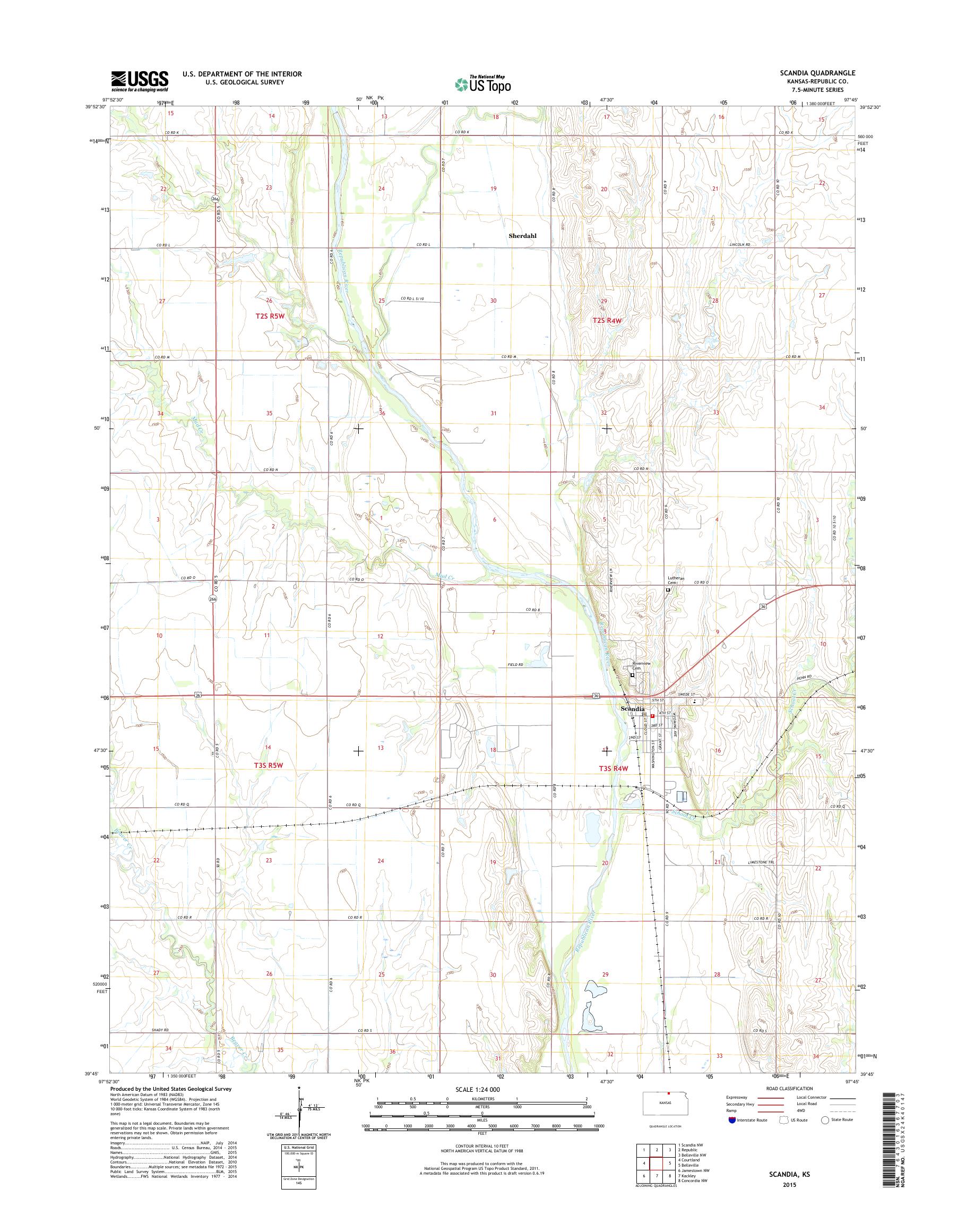 MyTopo Scandia, Kansas USGS Quad Topo Map