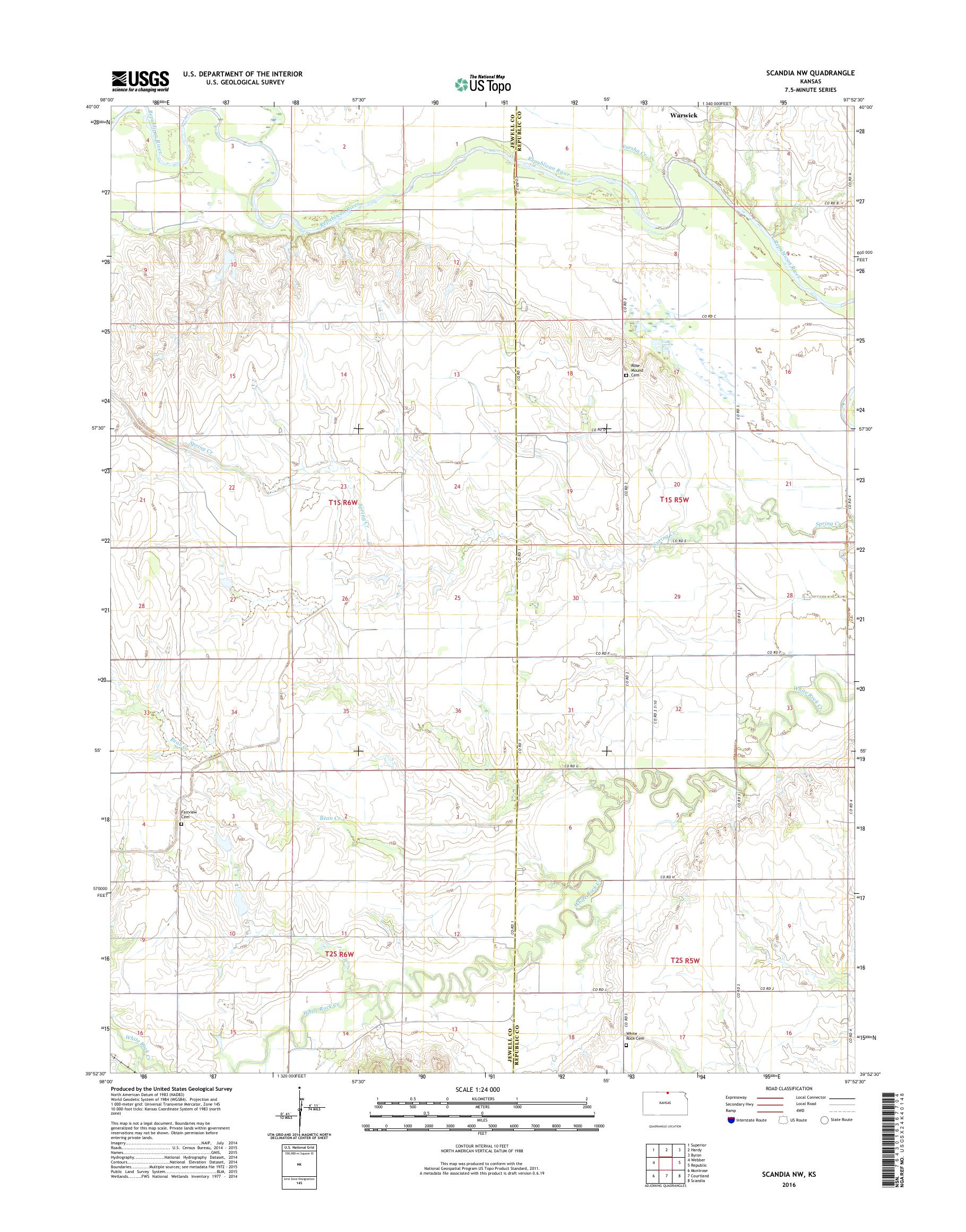 MyTopo Scandia NW, Kansas USGS Quad Topo Map