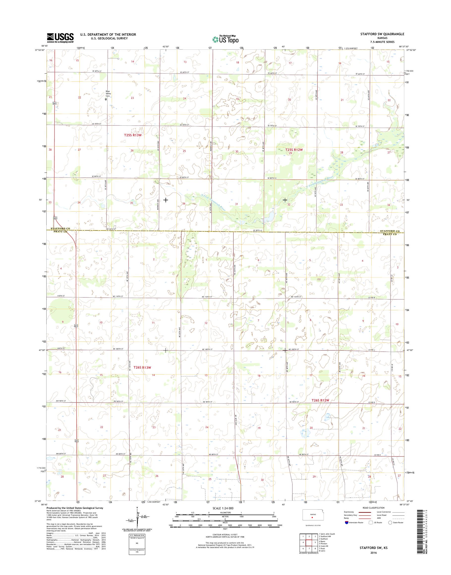 MyTopo Stafford SW, Kansas USGS Quad Topo Map