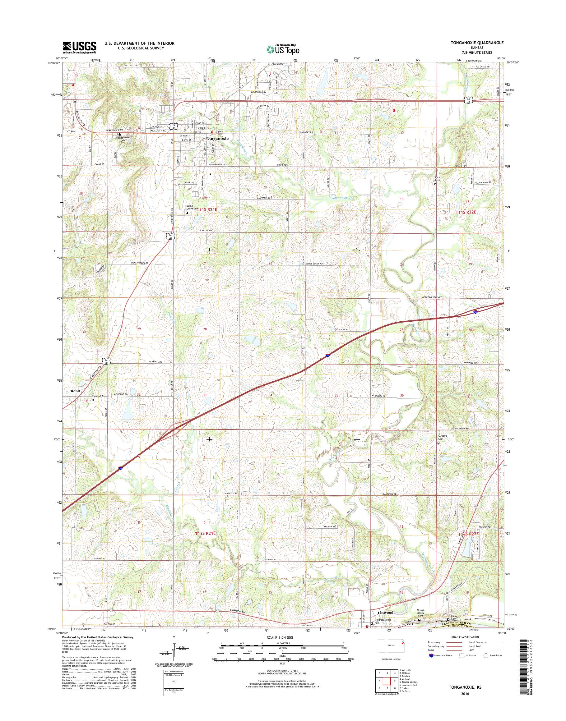 MyTopo Tonganoxie, Kansas USGS Quad Topo Map