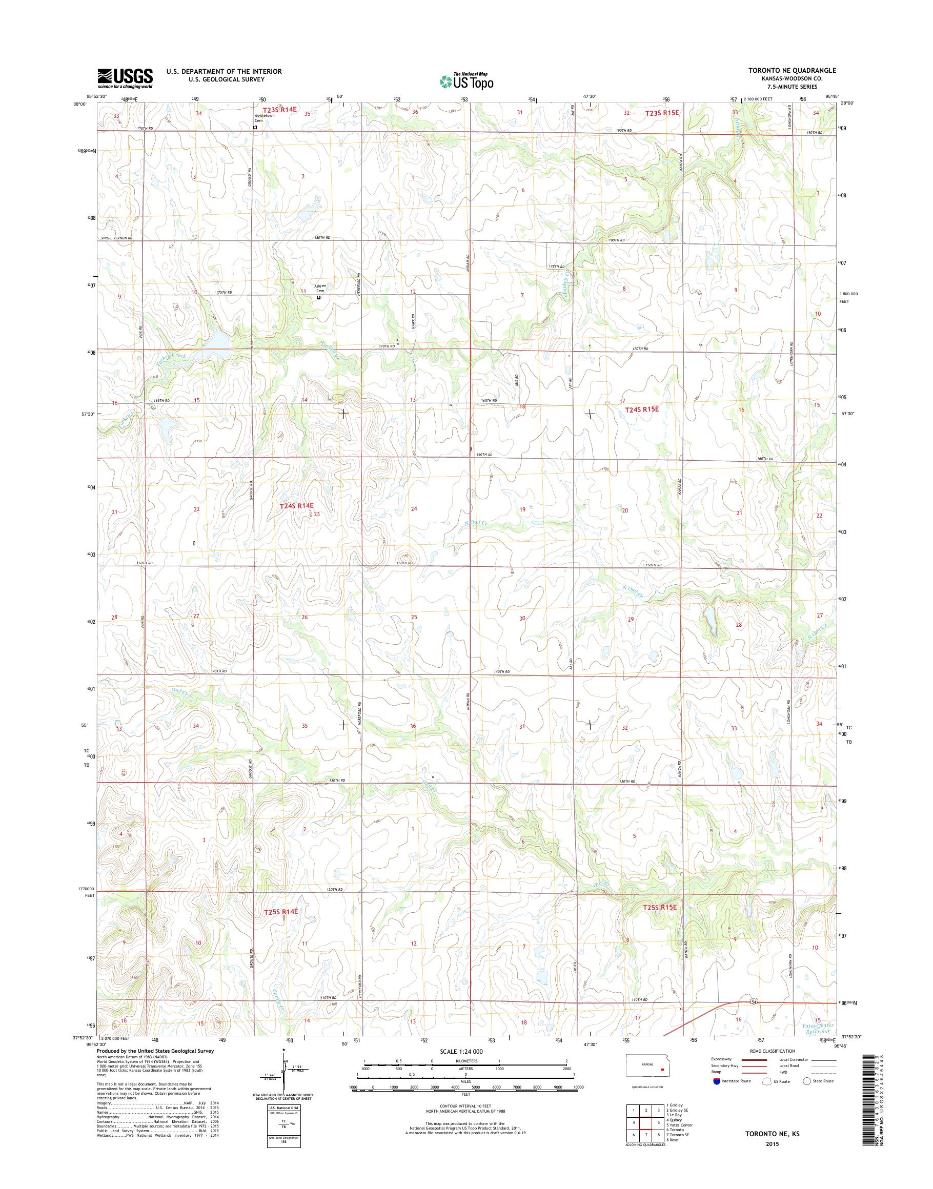 MyTopo Toronto NE, Kansas USGS Quad Topo Map