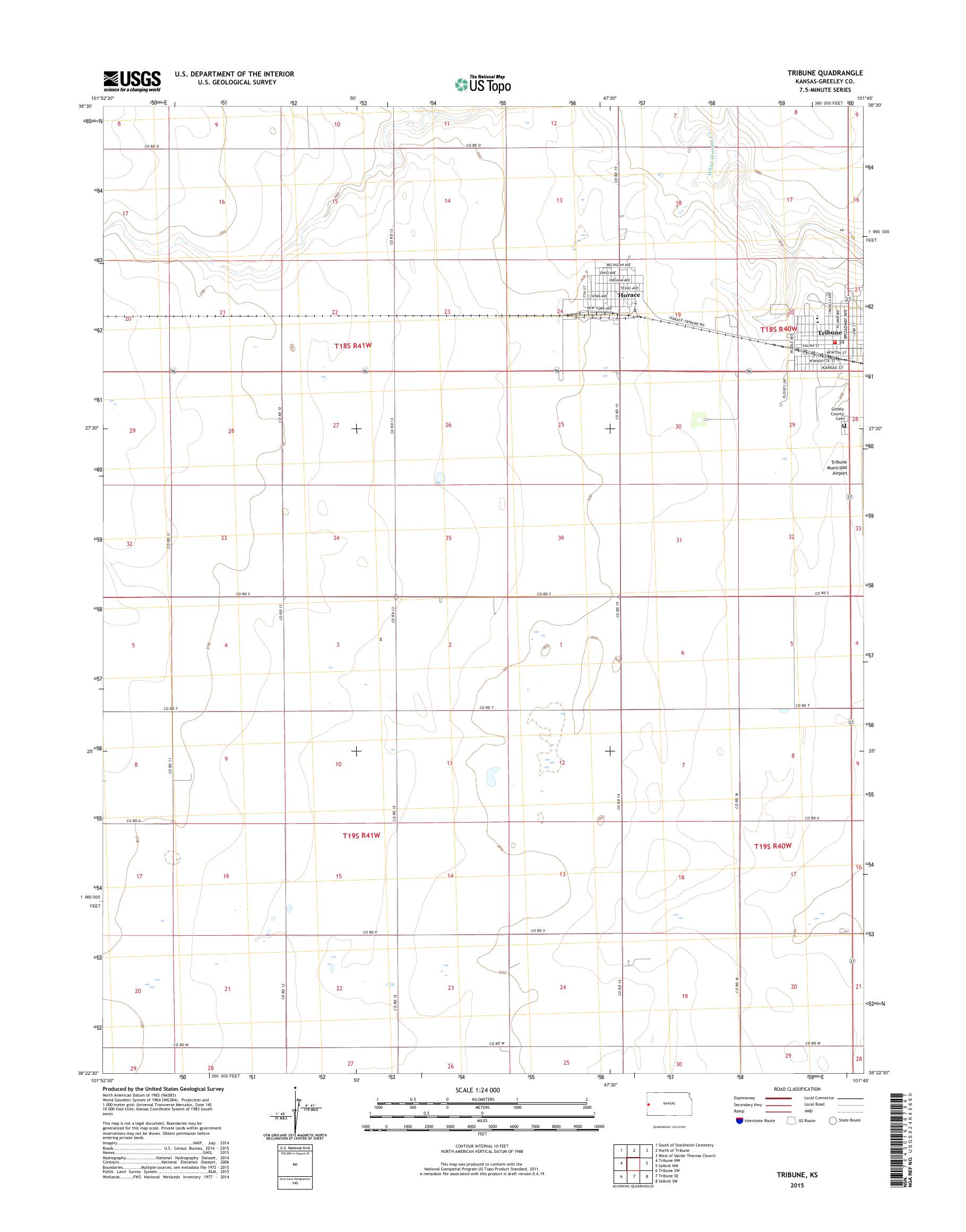 MyTopo Tribune, Kansas USGS Quad Topo Map